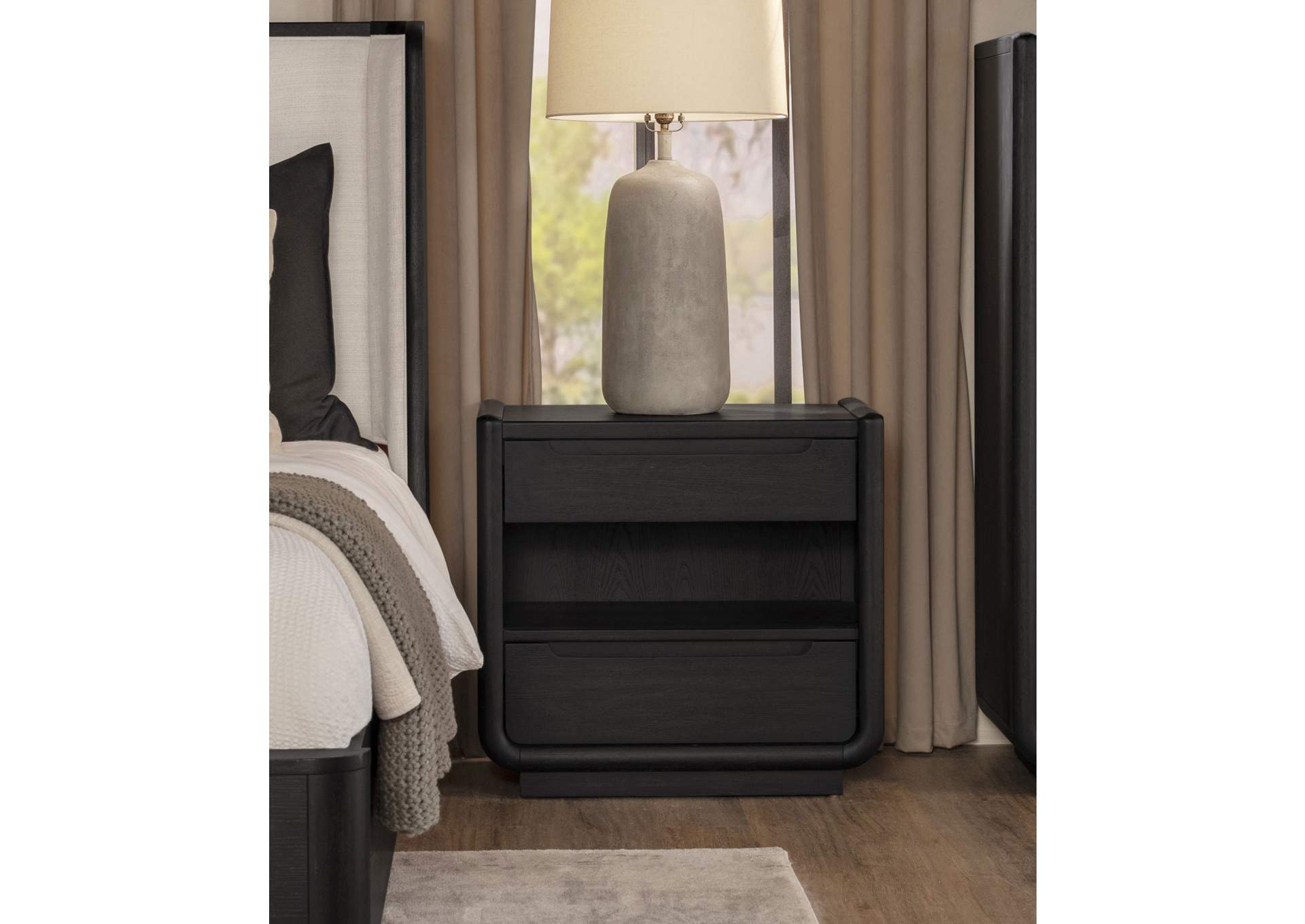 Leandro 2-drawer LED Nightstand with USB Burnished Black image 4