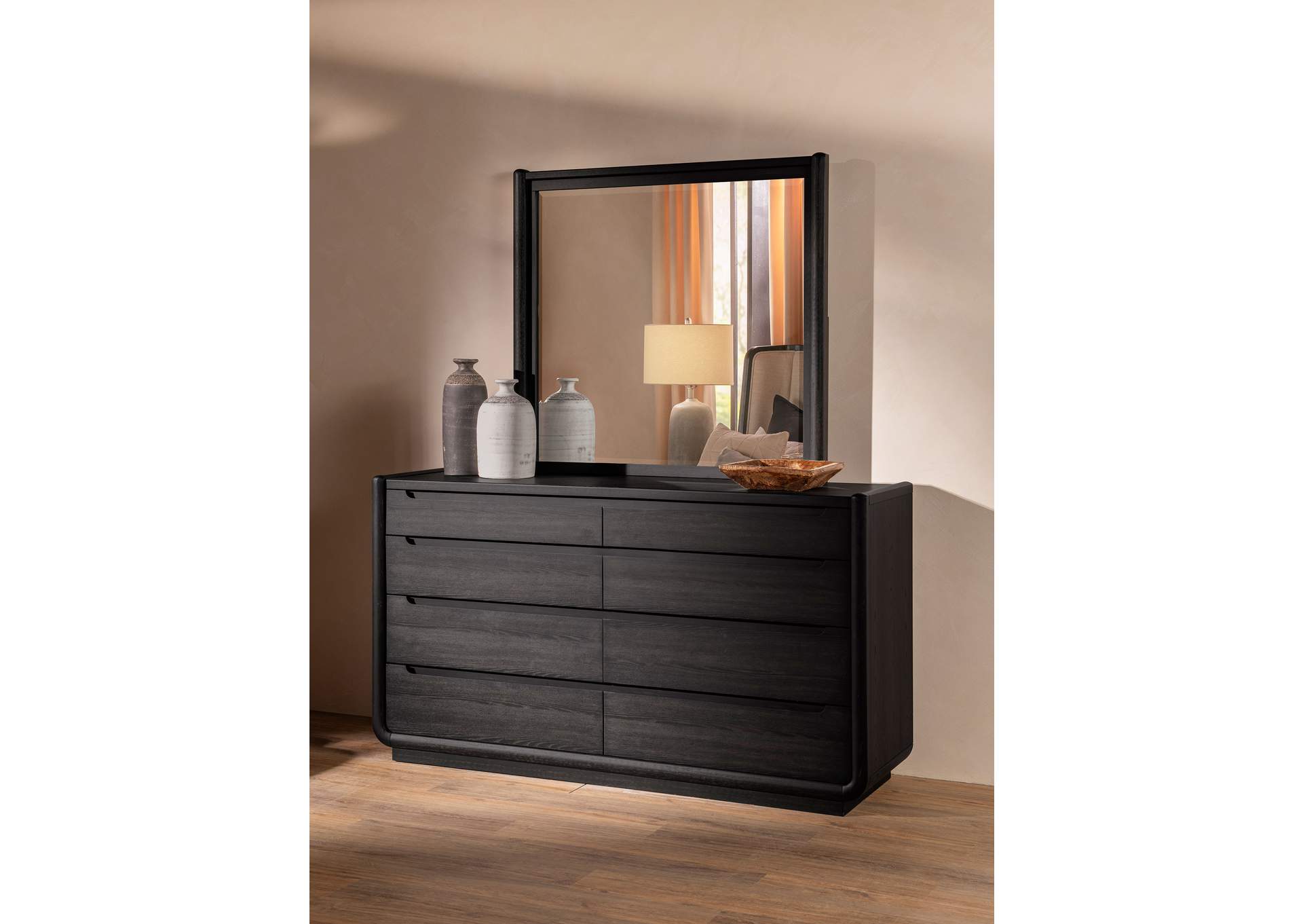 Leandro 8-drawer Bedroom Dresser with Mirror Burnished Black image 4