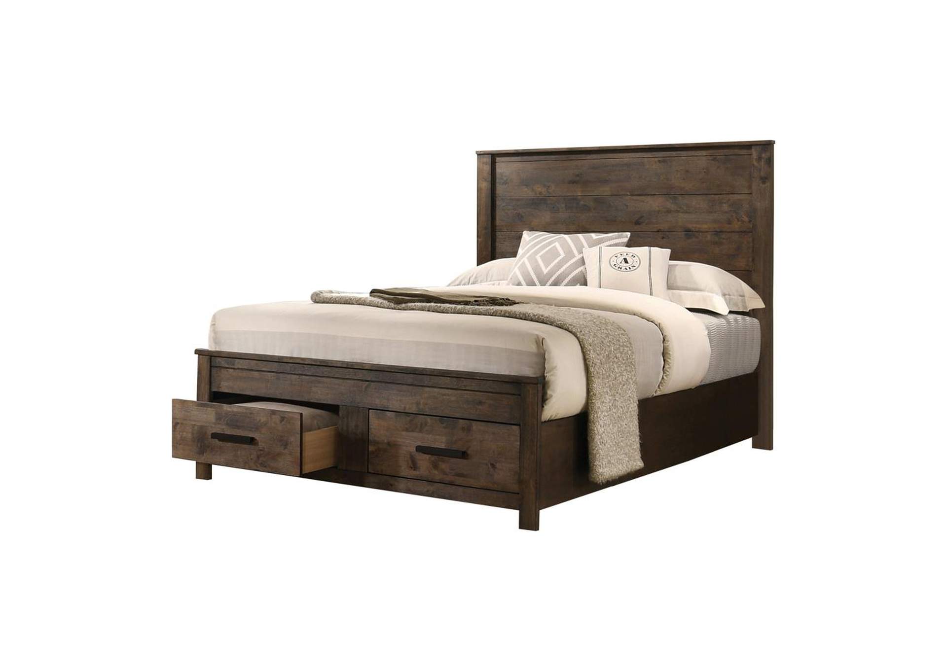 Woodmont Eastern King Storage Bed Rustic Golden Brown