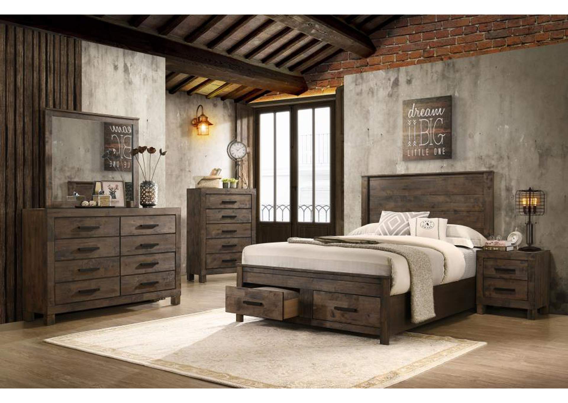 Woodmont California King Storage Bedroom Set Rustic Golden Brown
