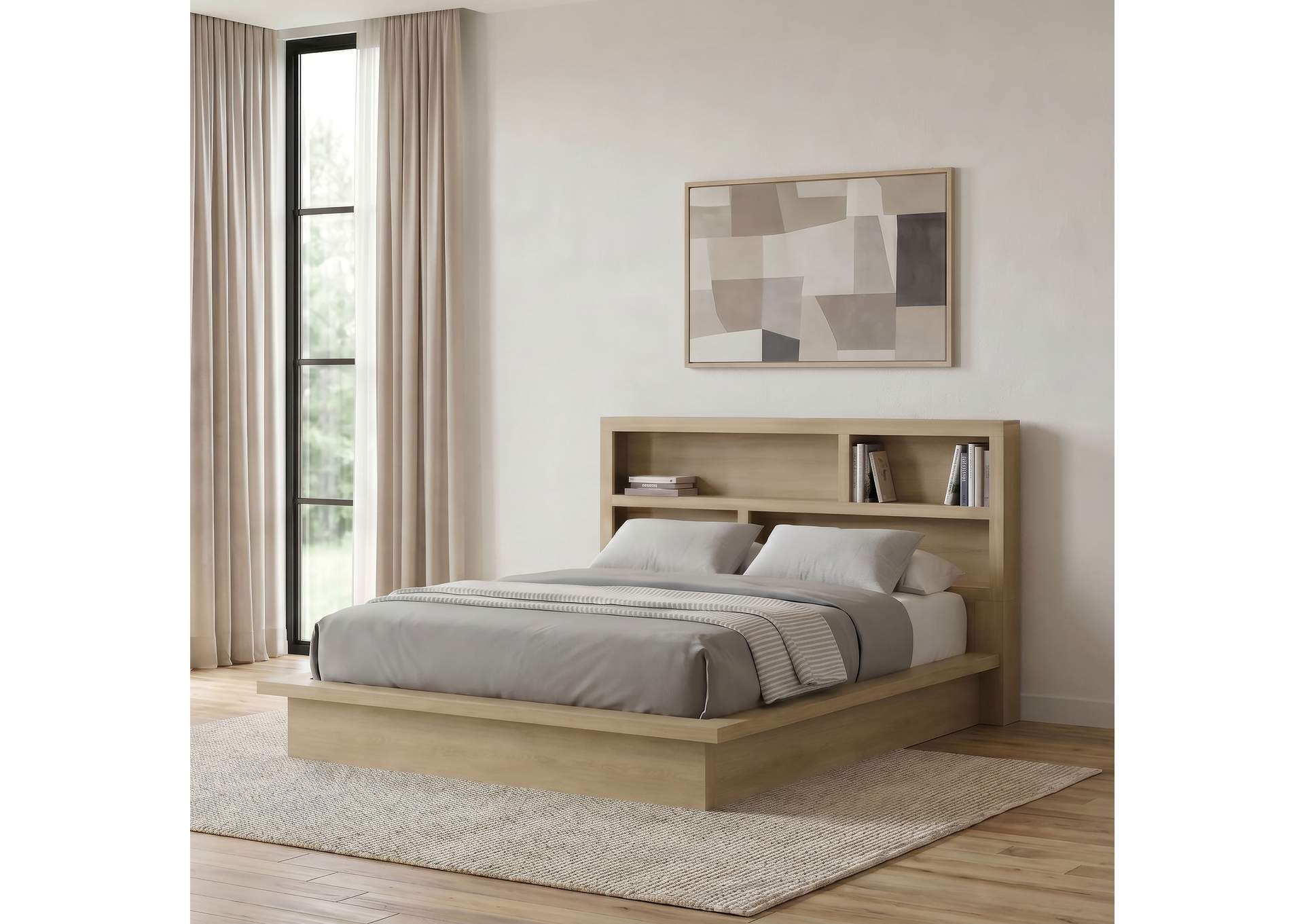 Hendricks California King Bookcase Headboard Platform Bed Light Oak image 3