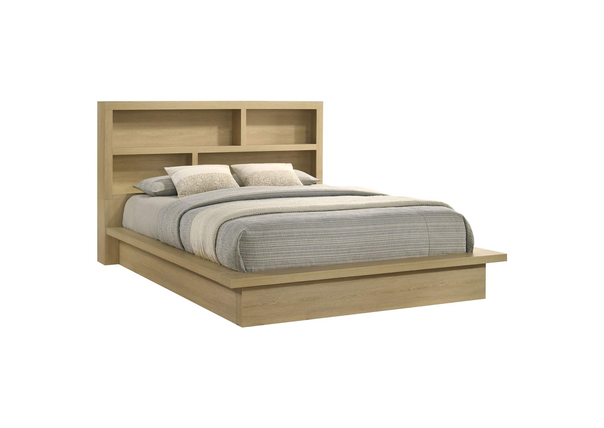 Hendricks California King Bookcase Headboard Platform Bed Light Oak image 4