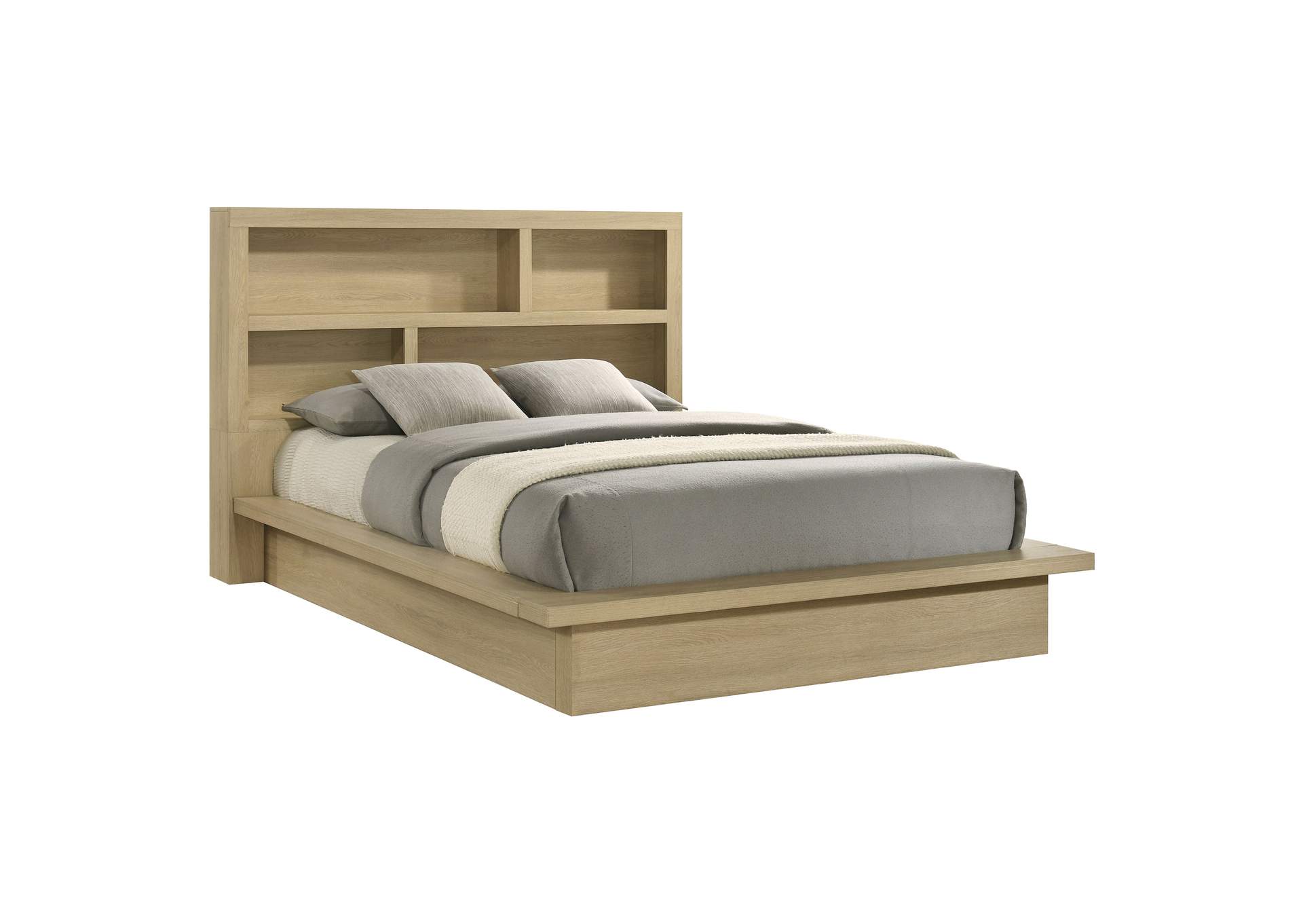 Hendricks Queen Bookcase Headboard Platform Bed Light Oak image 4