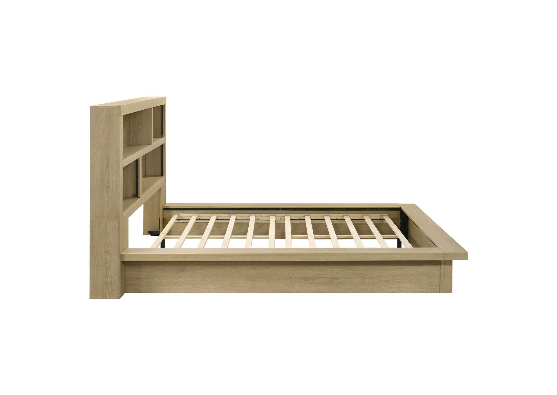 Hendricks Queen Bookcase Headboard Platform Bed Light Oak image 7