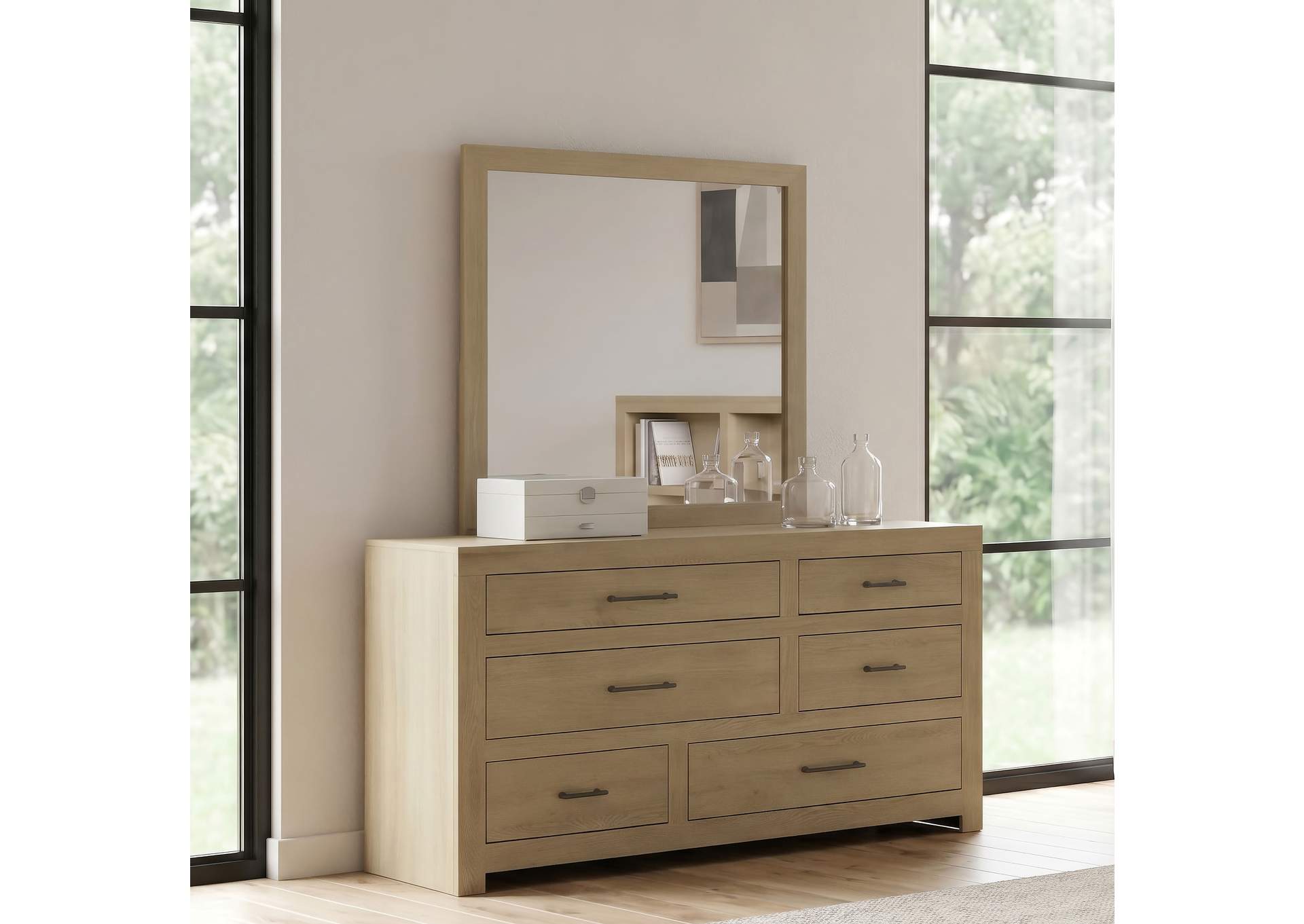 Hendricks 6-drawer Bedroom Dresser and Mirror Light Oak image 3
