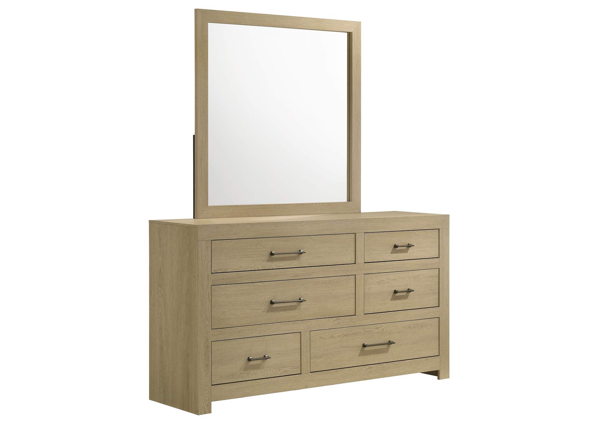 Hendricks 6-drawer Bedroom Dresser and Mirror Light Oak image 1