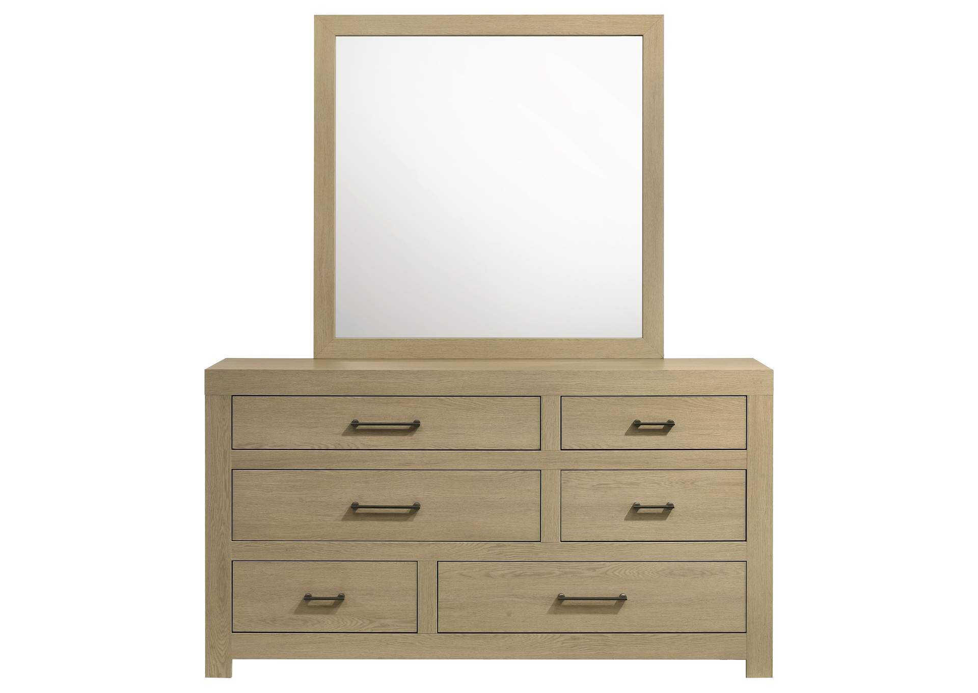 Hendricks 6-drawer Bedroom Dresser and Mirror Light Oak image 4