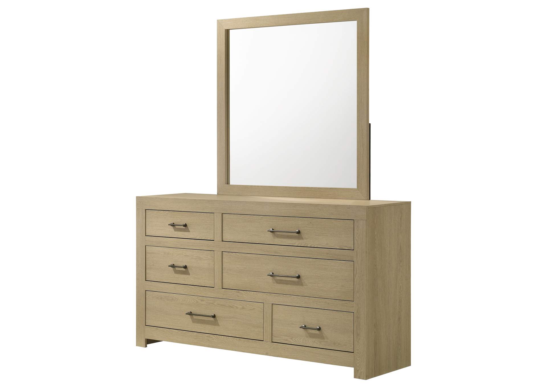 Hendricks 6-drawer Bedroom Dresser and Mirror Light Oak image 5