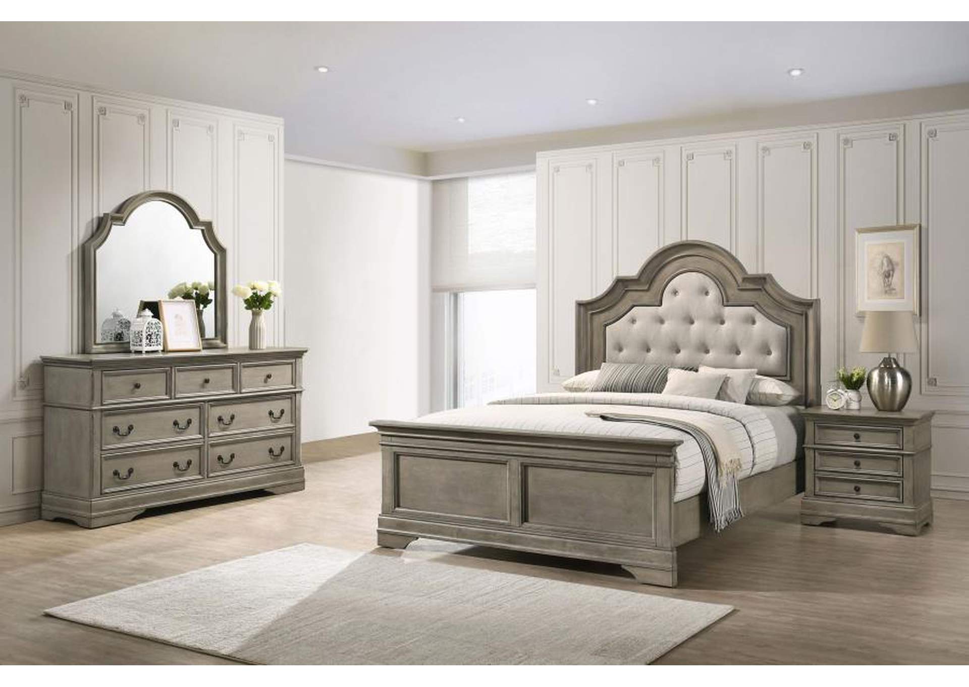 Manchester Bedroom Set with Upholstered Arched Headboard Wheat