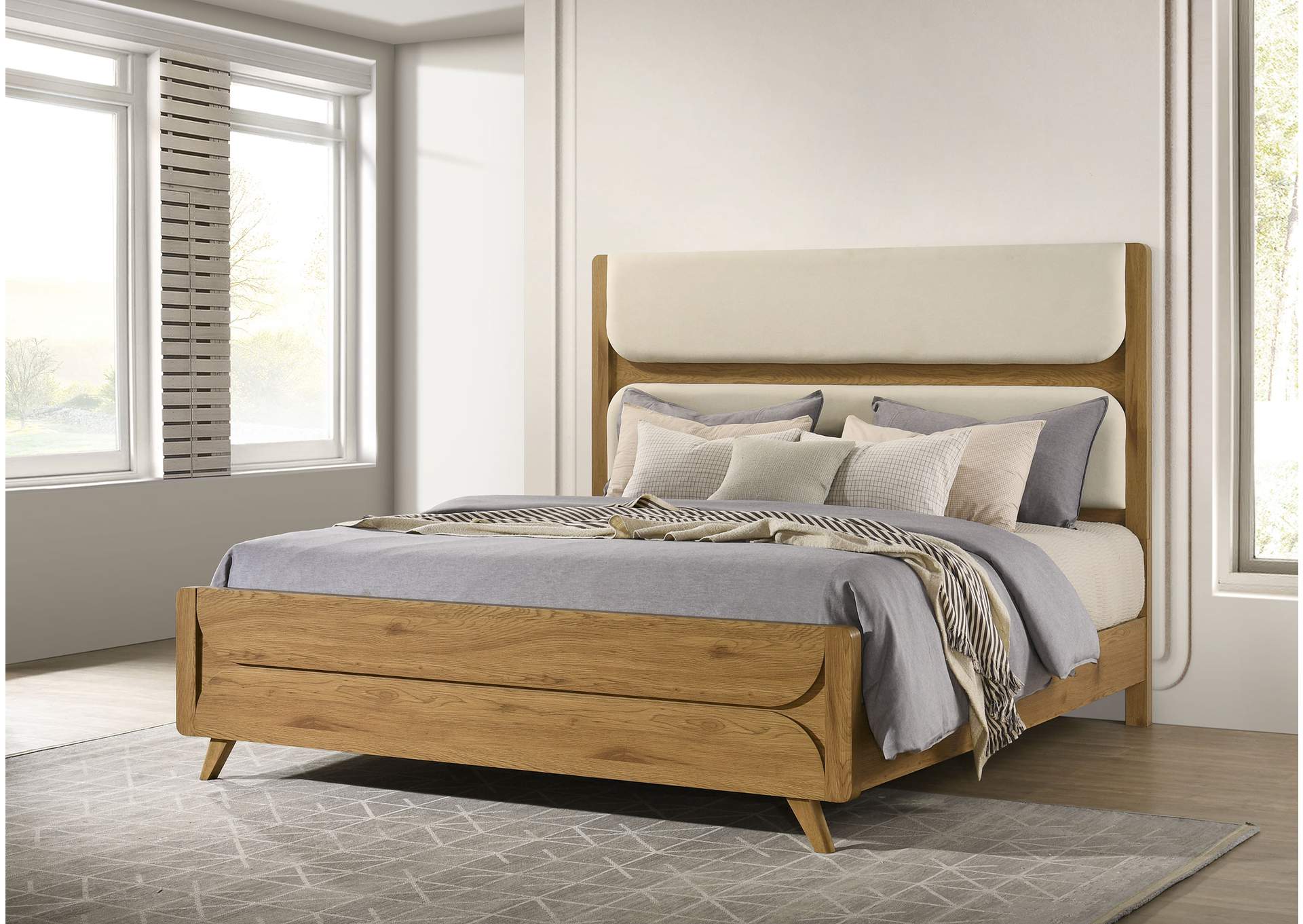 Bennett 78-inch Eastern King Upholstered Panel Bed Cream and Light Oak image 3