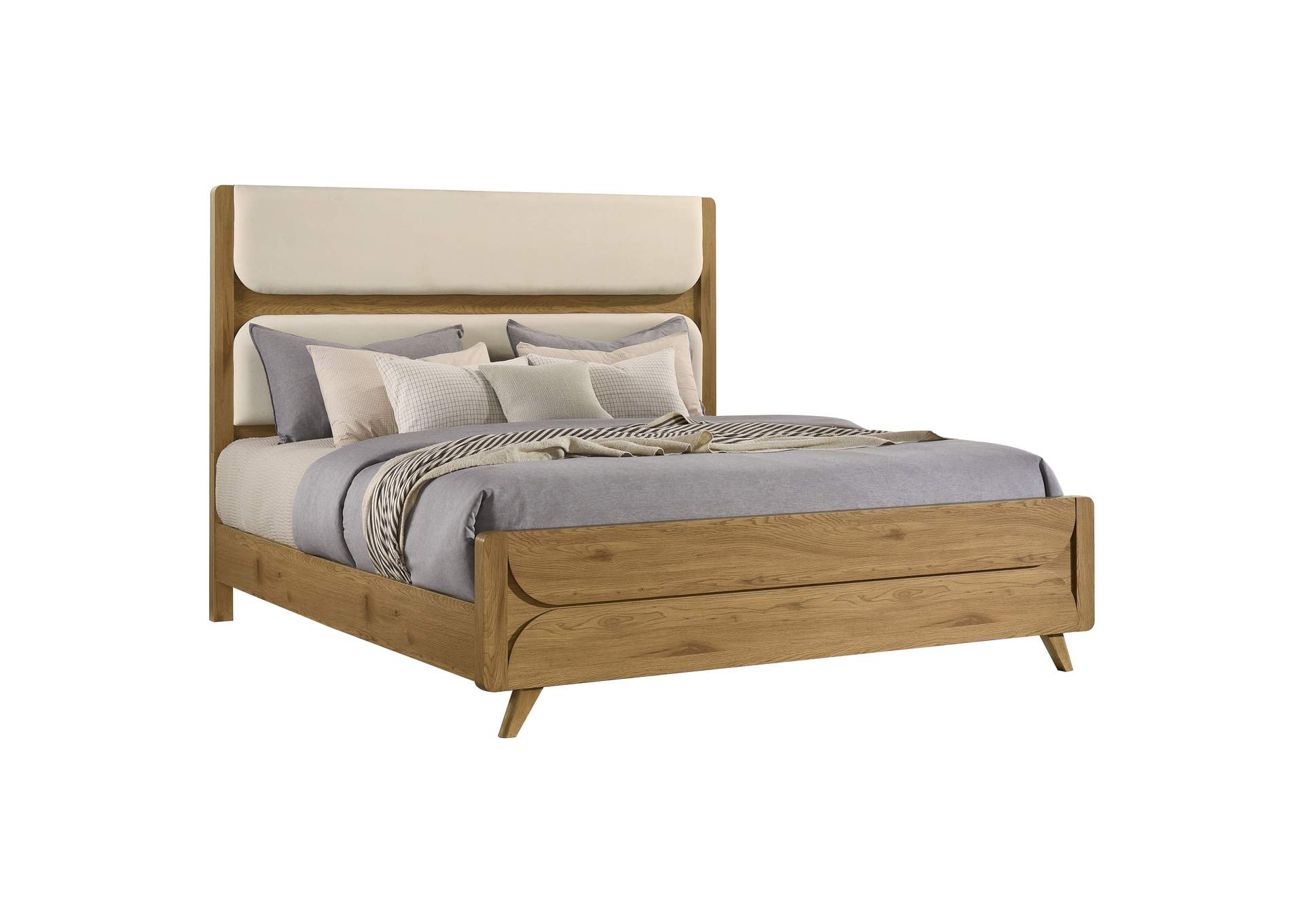 Bennett 78-inch Eastern King Upholstered Panel Bed Cream and Light Oak image 4