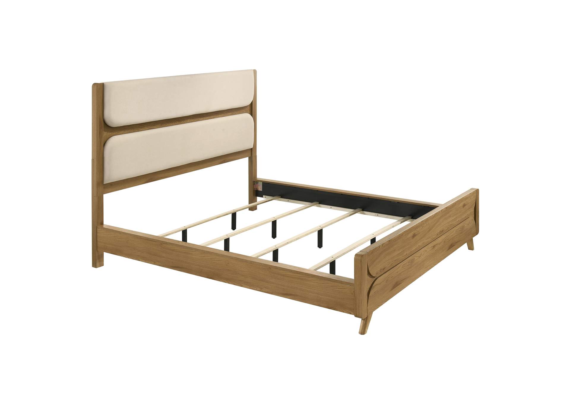 Bennett 78-inch California King Upholstered Panel Bed Cream and Light Oak image 1