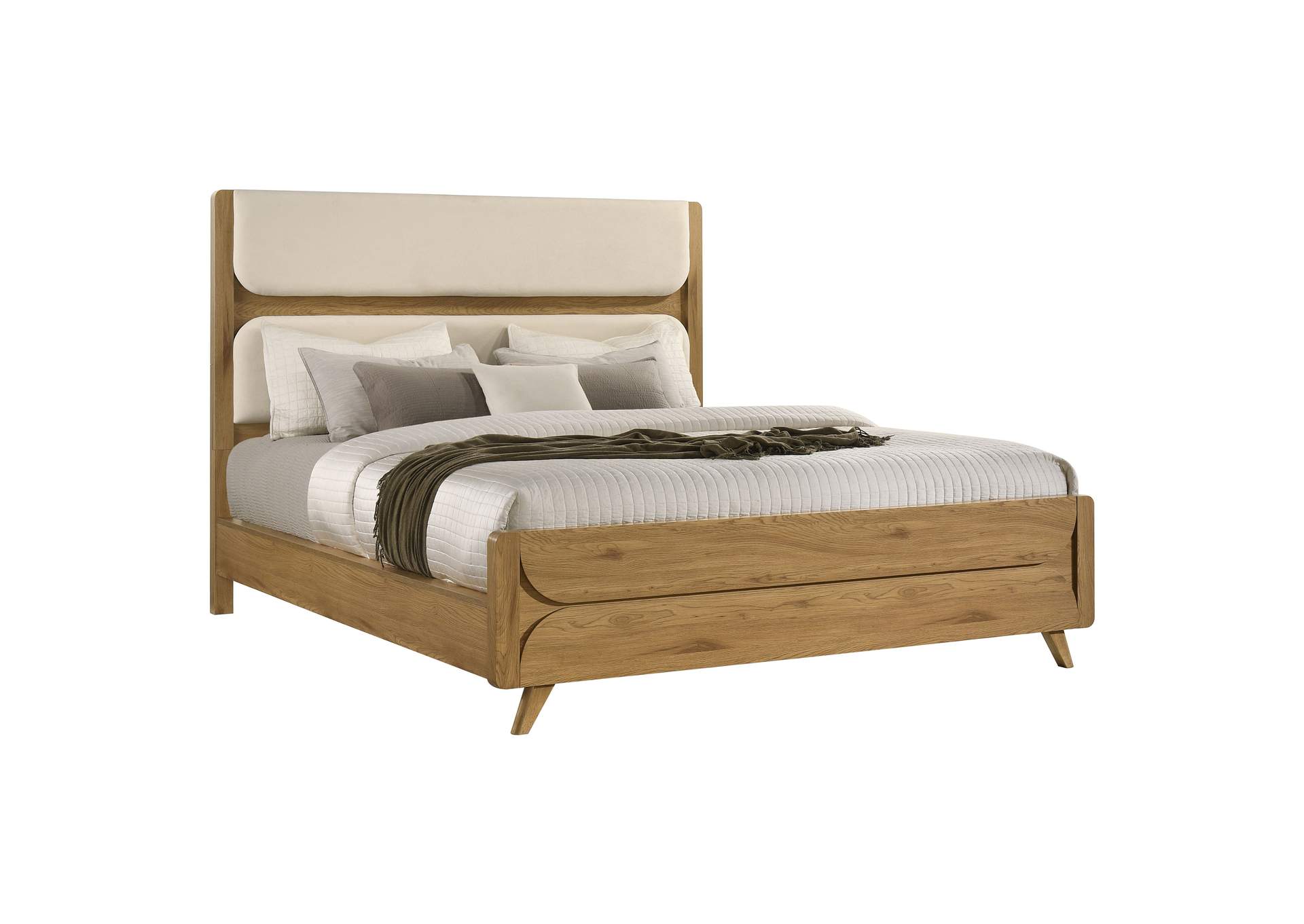 Bennett 78-inch California King Upholstered Panel Bed Cream and Light Oak image 4