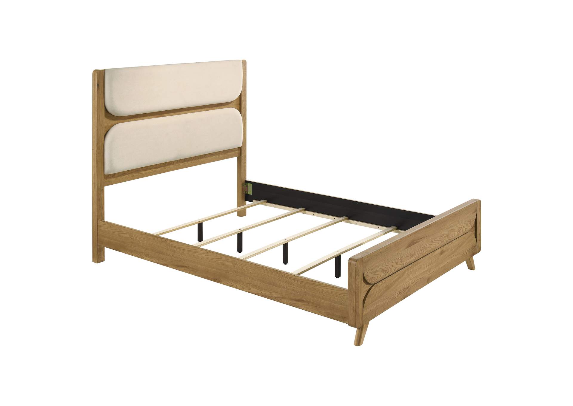 Bennett 63-inch Queen Upholstered Panel Bed Cream and Light Oak image 1