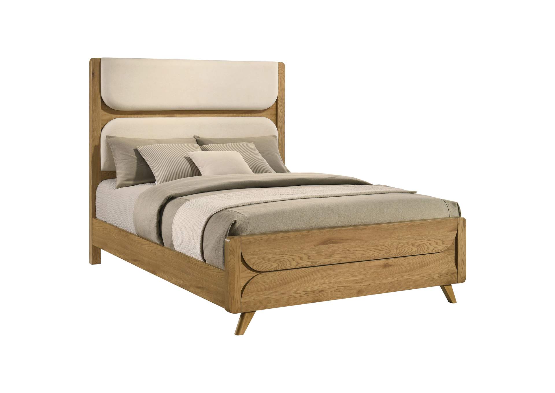 Bennett 63-inch Queen Upholstered Panel Bed Cream and Light Oak image 4