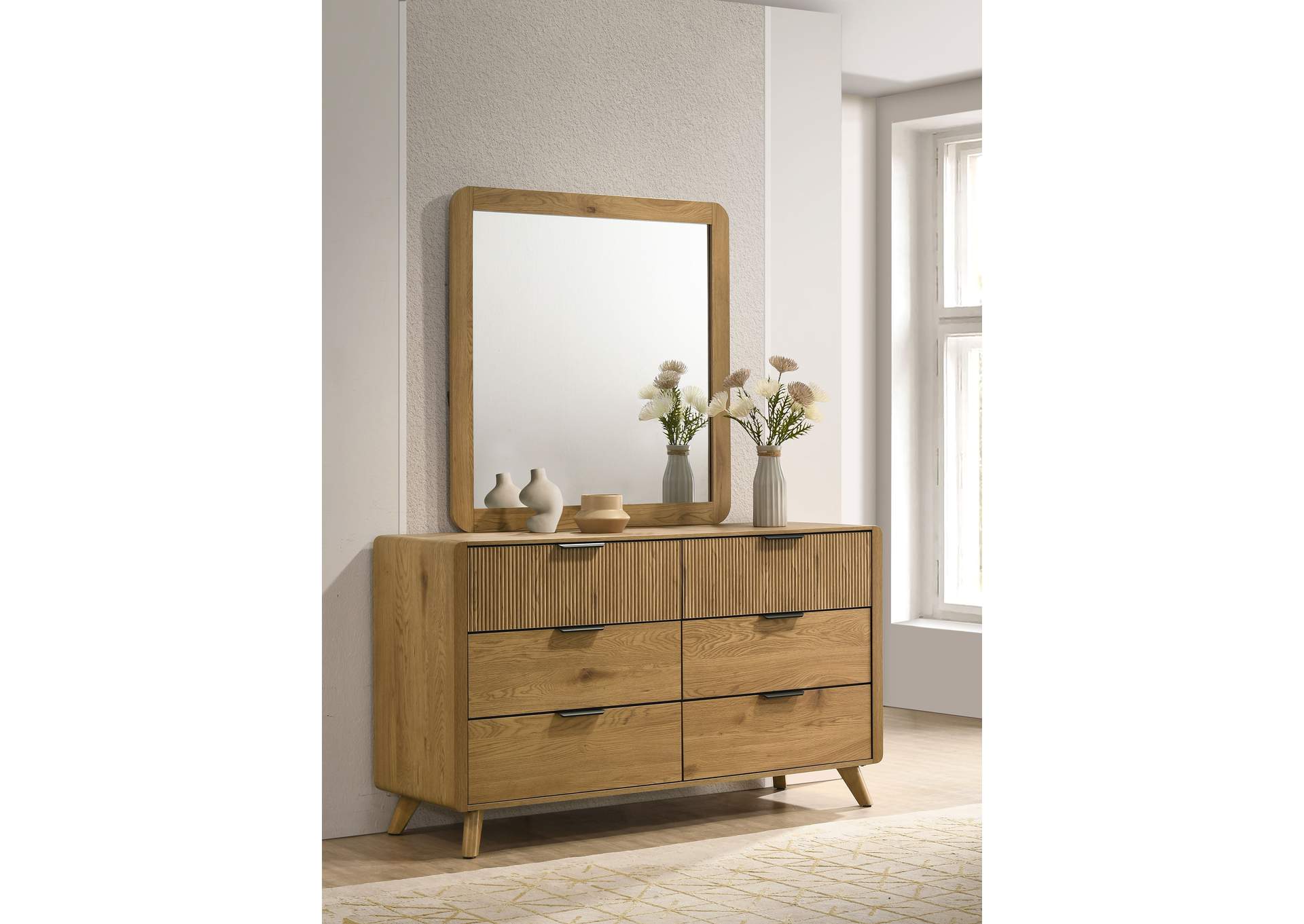 Bennett 6-drawer Bedroom Dresser and Mirror Set Light Oak image 3