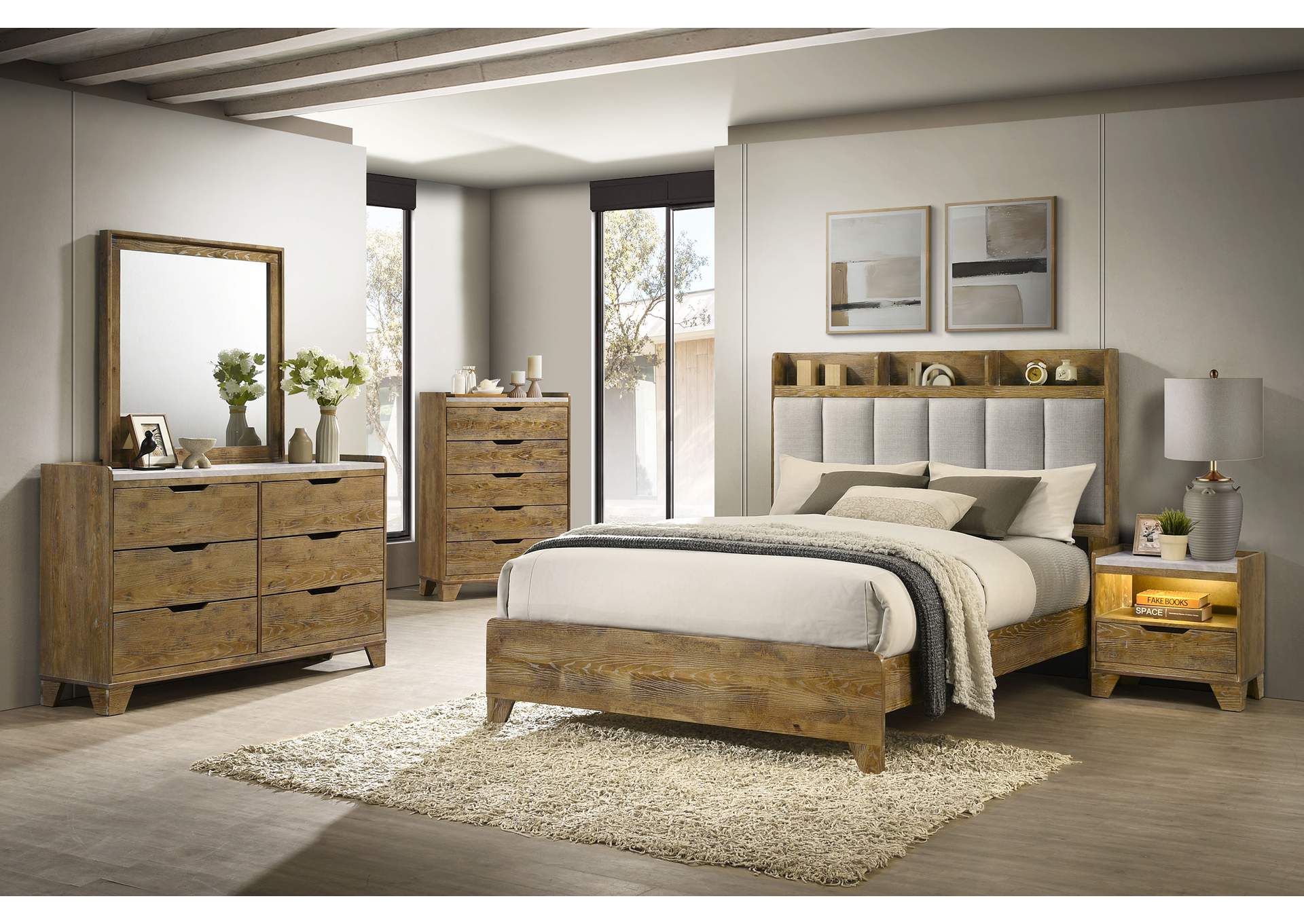 Henderson 6-drawer Bedroom Dresser with Mirror Medium Oak image 13