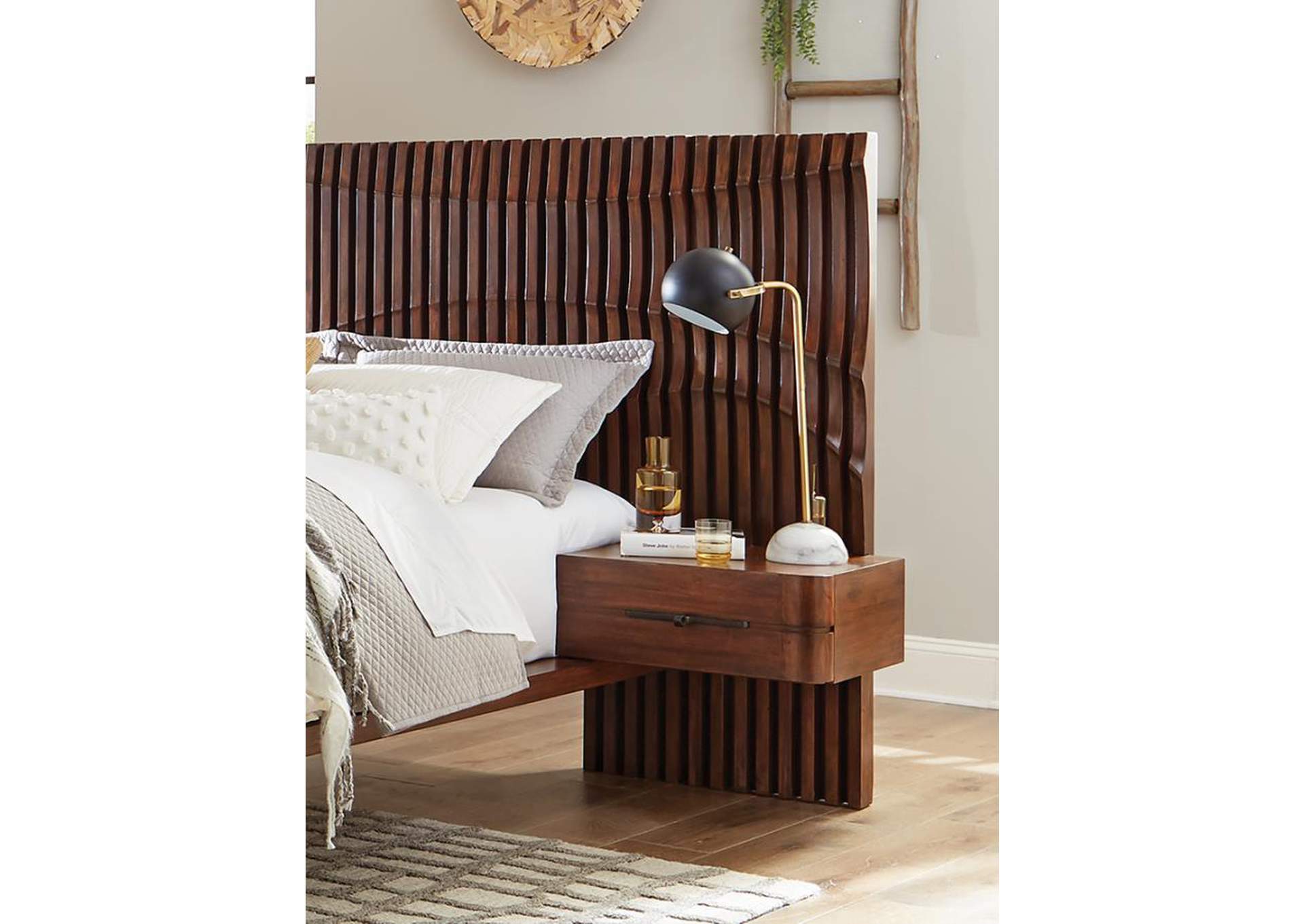 San Mateo Eastern King 2-piece Platform Bedroom Set with Nightstand Panel Desert Teak image 3
