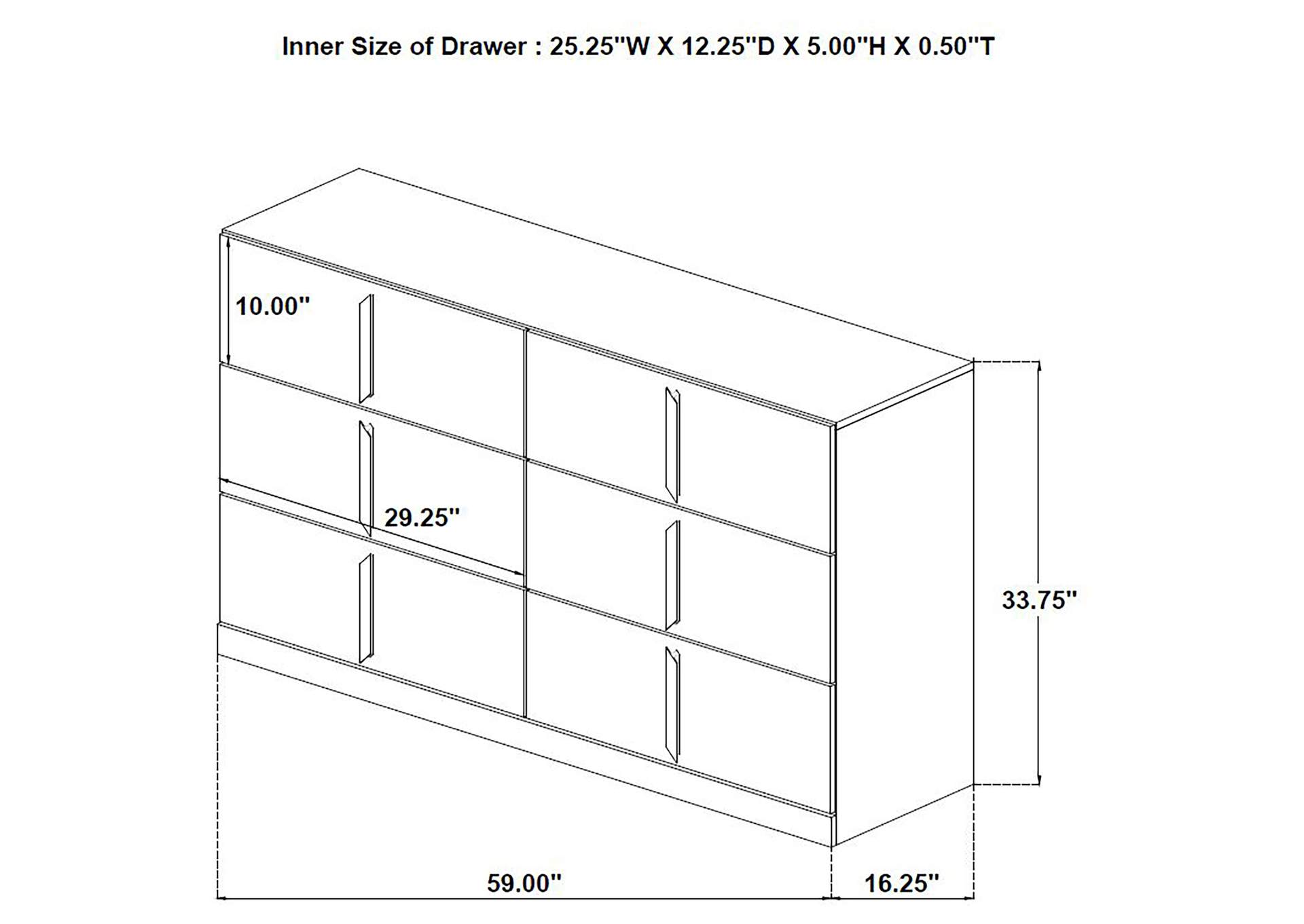 Ines 6-drawer Bedroom Dresser Cabinet White High Gloss image 11