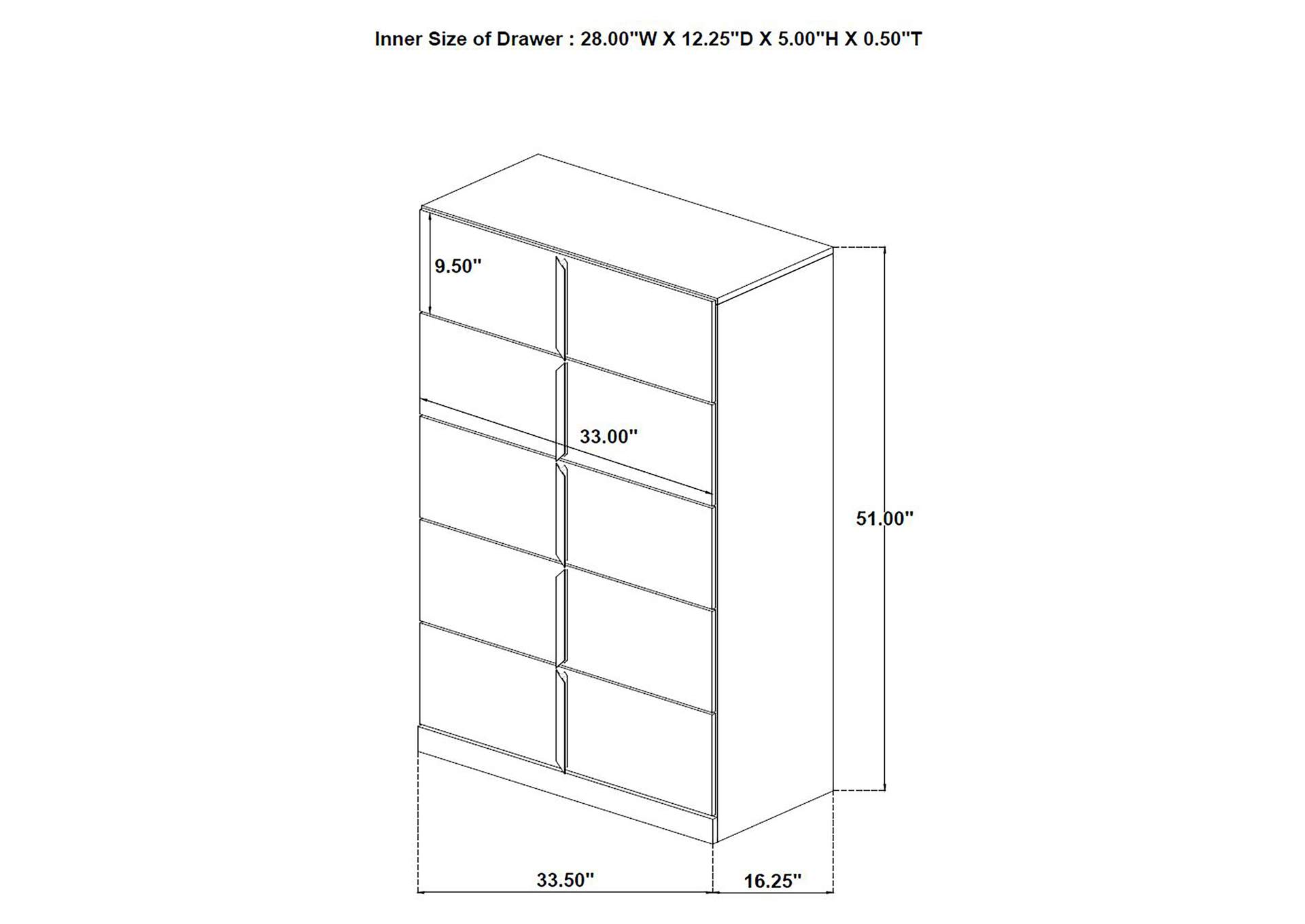 Ines 5-drawer Bedroom Chest of Drawers White High Gloss image 11