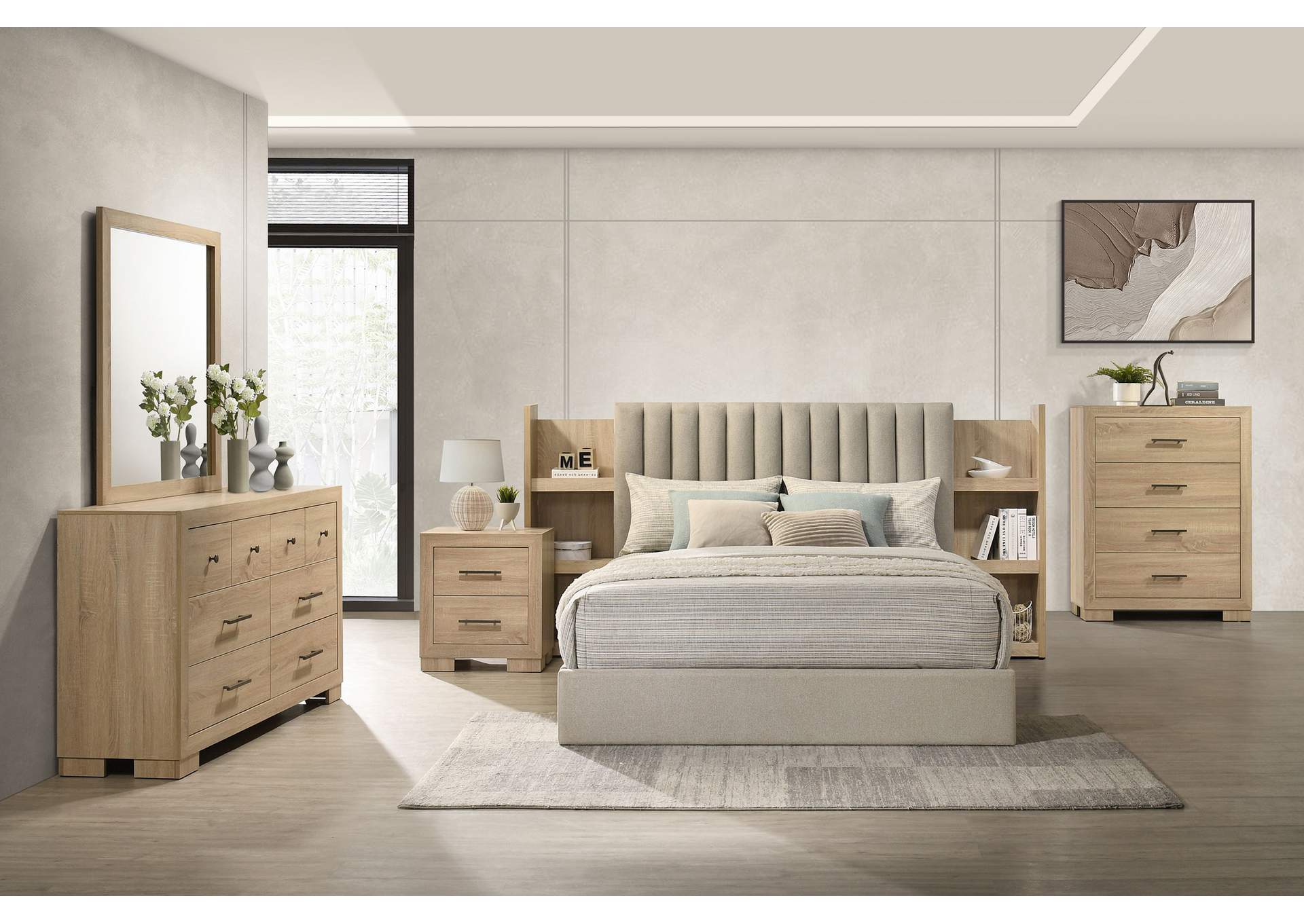 Arielle Queen Bookcase Panel Storage Bed Light Oak image 16