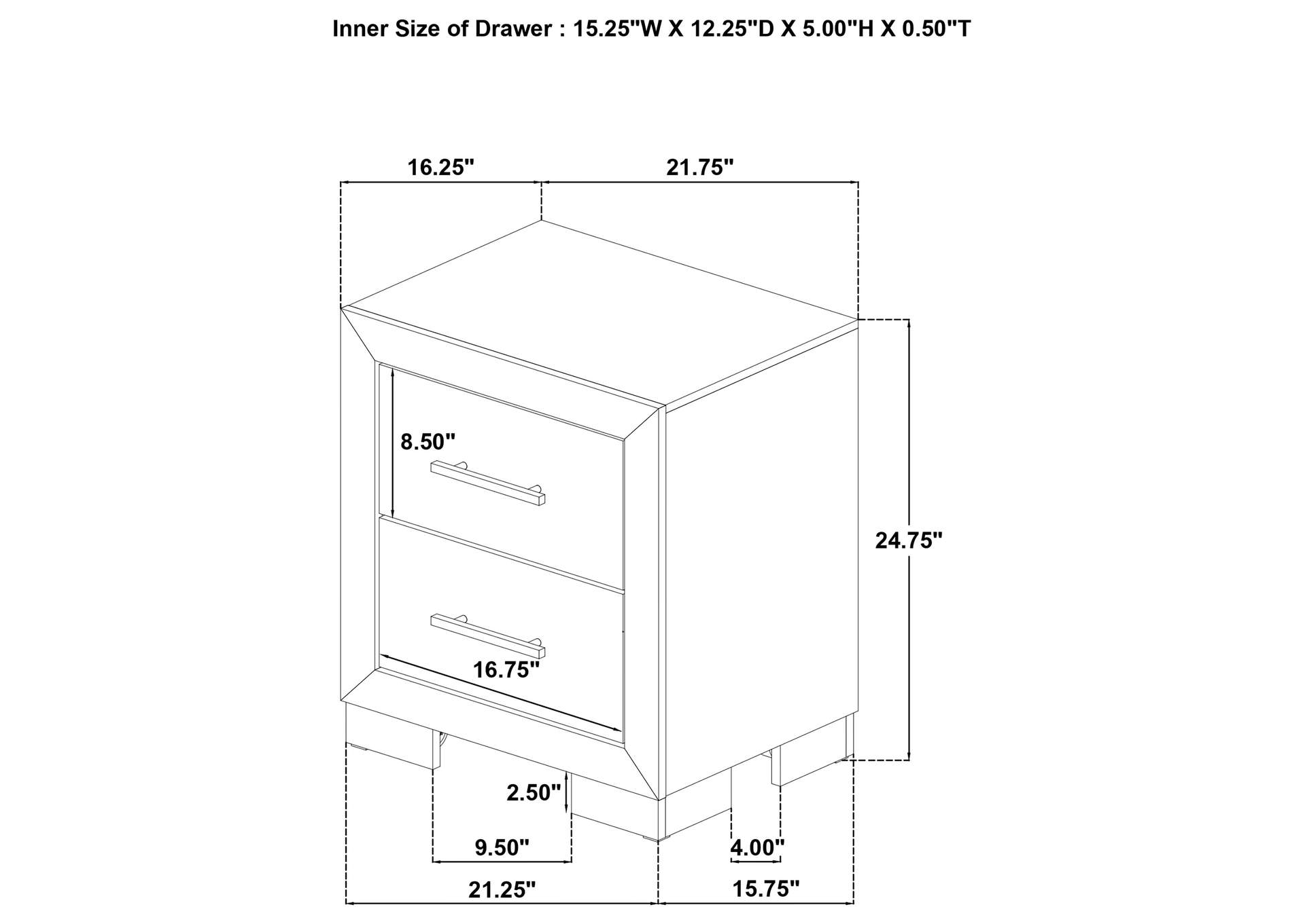 Arielle 2-drawer Bedroom Nightstand with Casters Light Oak image 11