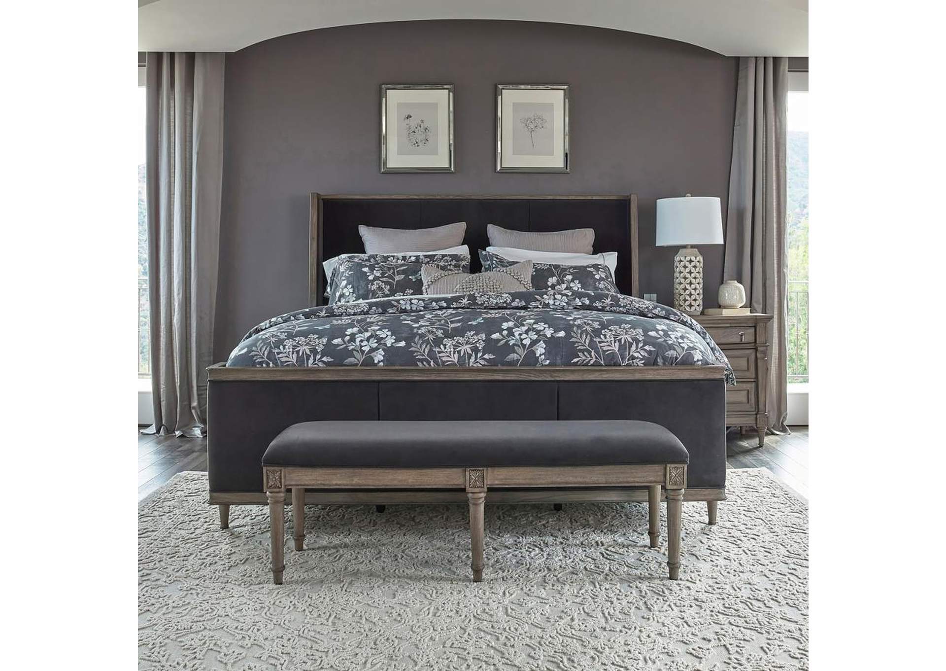 Alderwood California King Upholstered Panel Bed Charcoal Grey