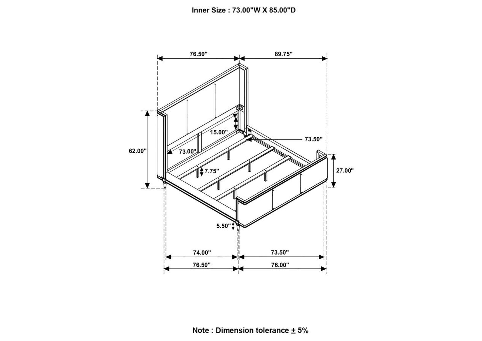 Alderwood California King Upholstered Panel Bed Charcoal Grey