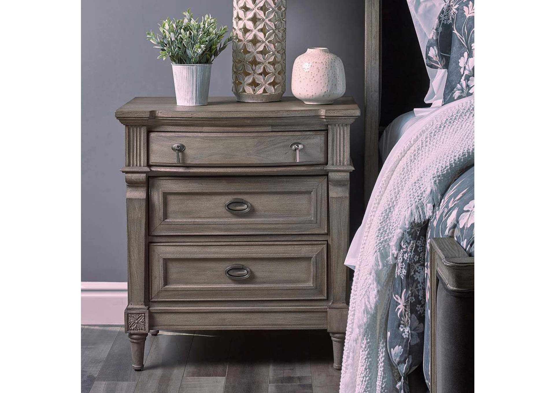 Alderwood 3drawer Nightstand French Grey