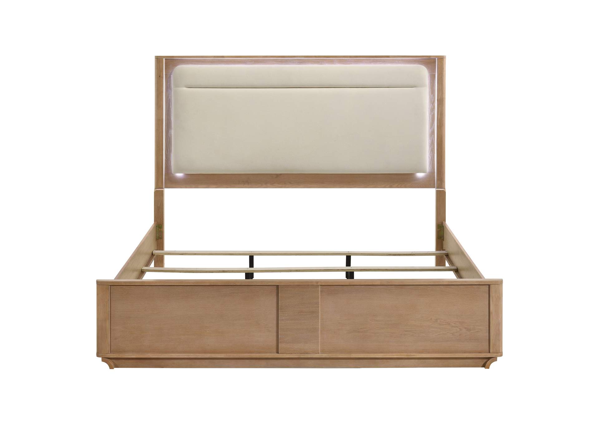 Leanne Eastern King LED Panel Bed Off White and Light Oak image 5