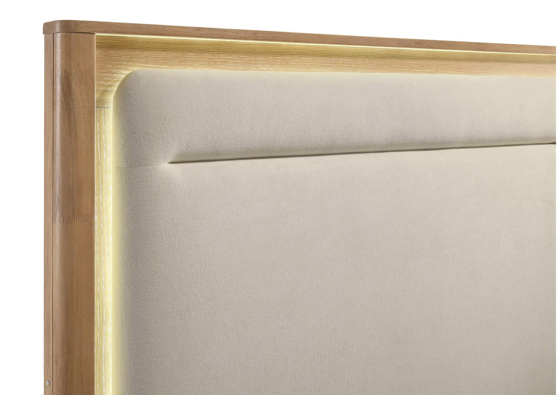 Leanne Eastern King LED Panel Bed Off White and Light Oak image 8