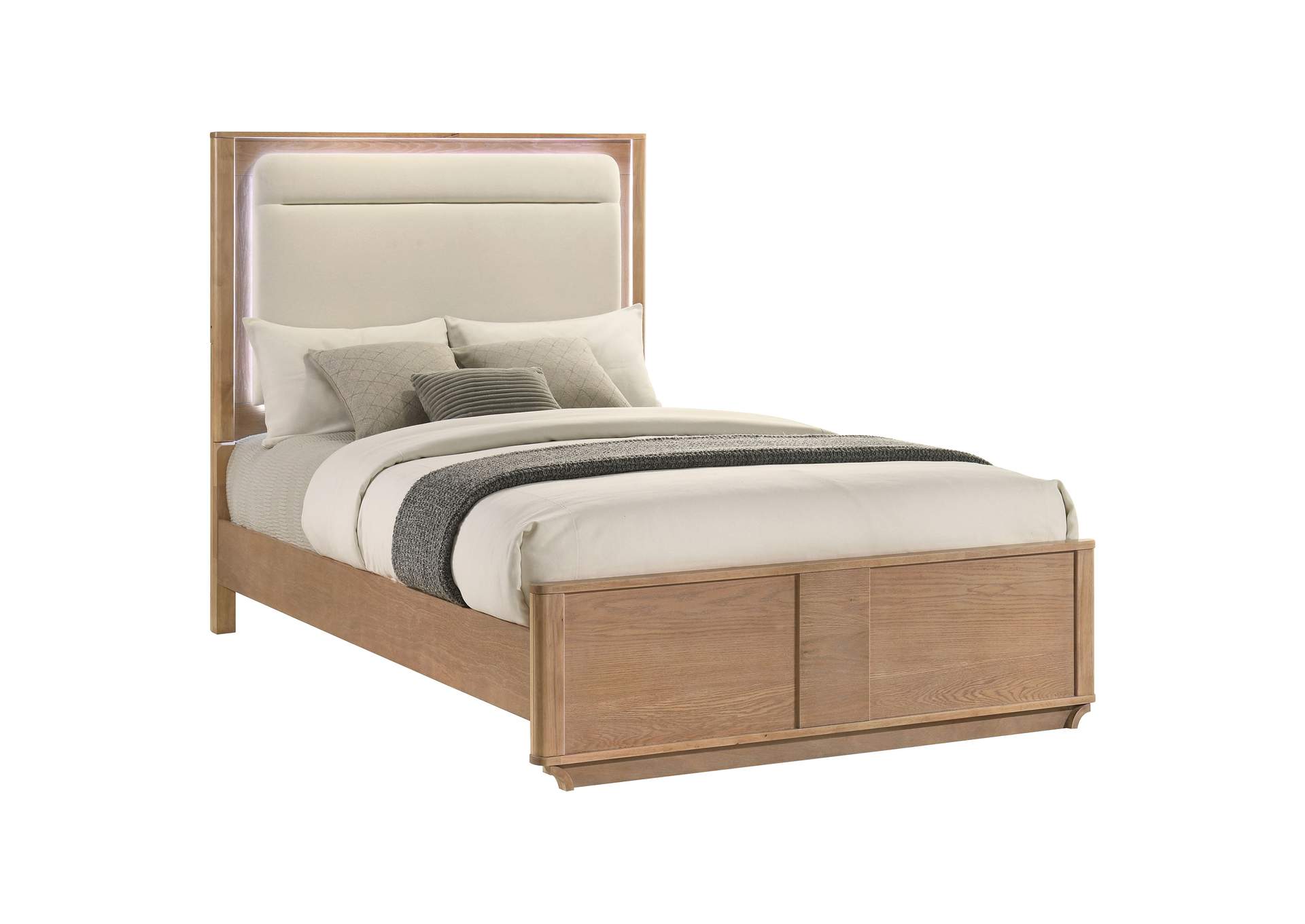 Leanne Queen LED Panel Bed Off White and Light Oak image 4