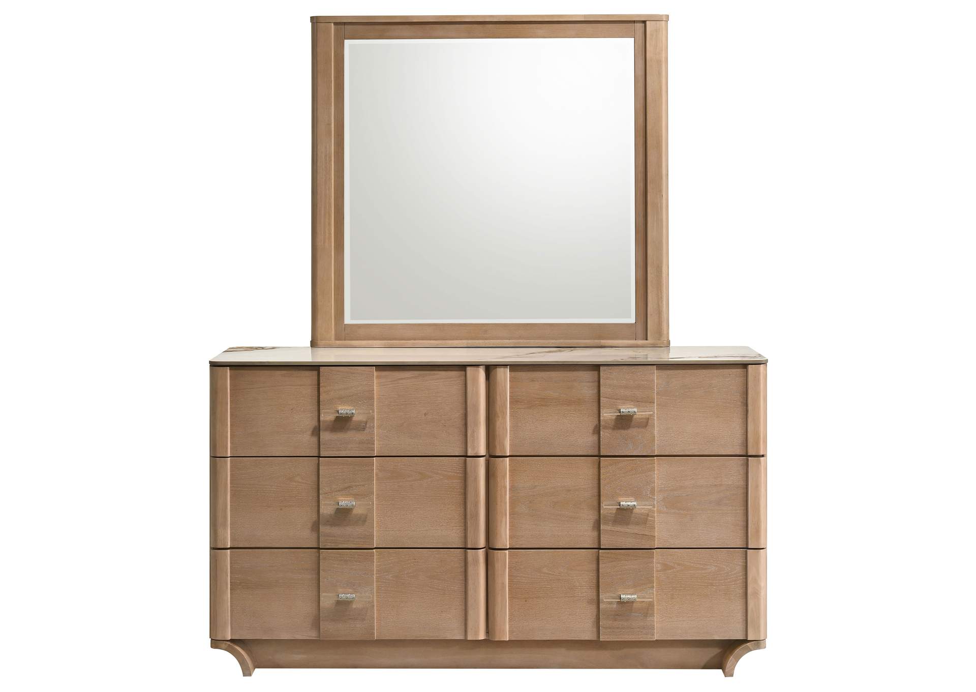 Leanne 6-drawer Sinter Stone Top Dresser and Mirror Light Oak image 4