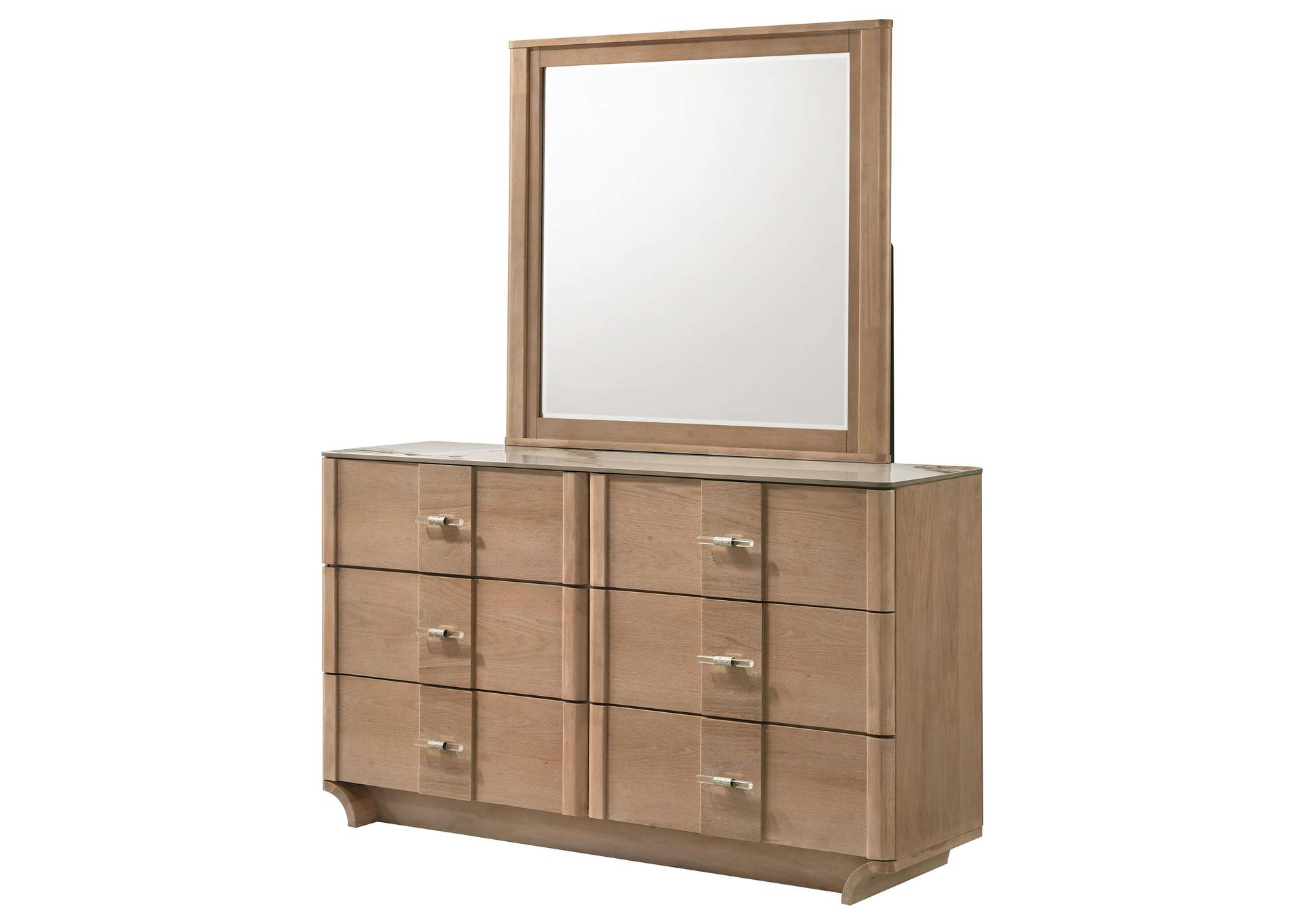 Leanne 6-drawer Sinter Stone Top Dresser and Mirror Light Oak image 5