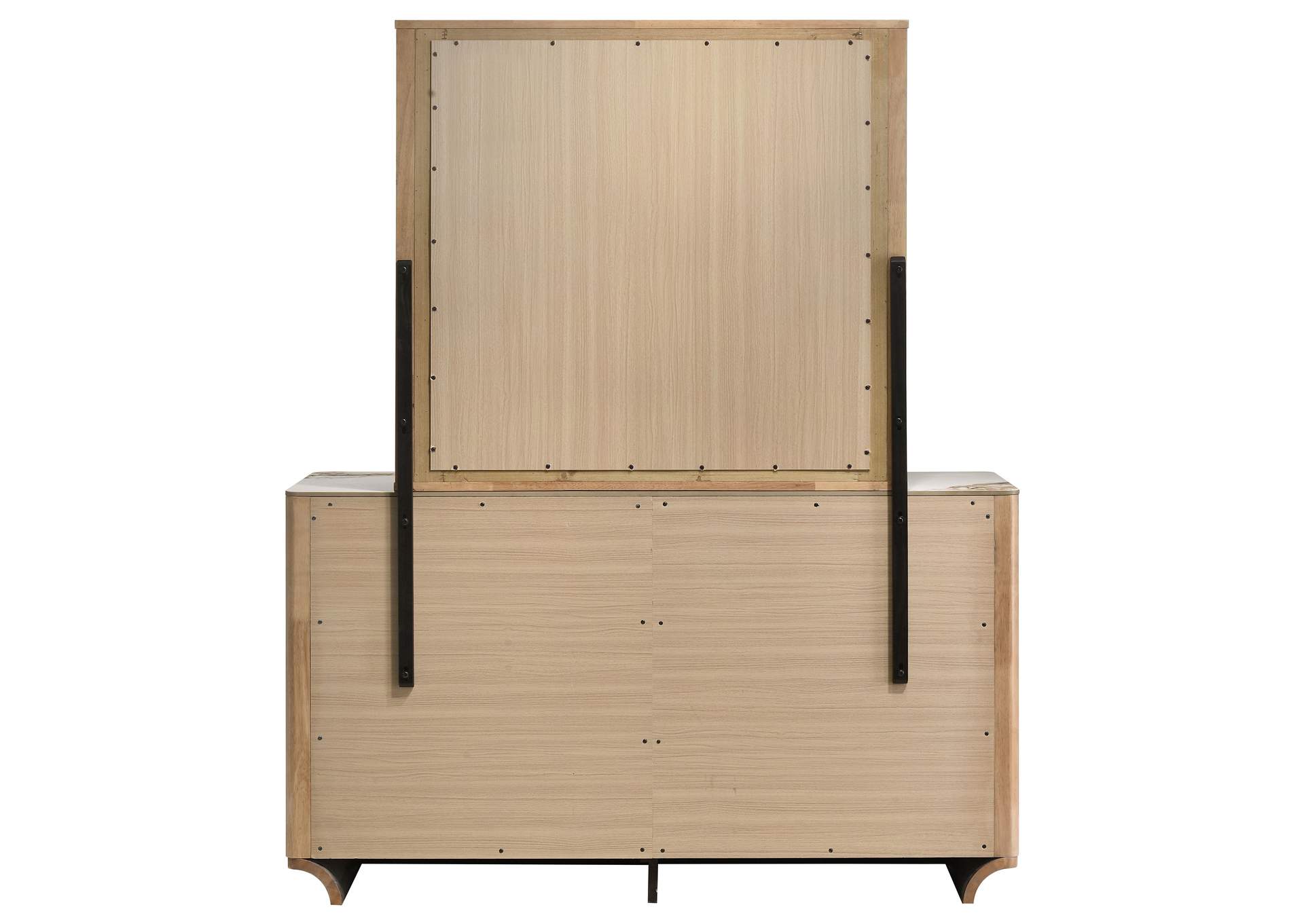 Leanne 6-drawer Sinter Stone Top Dresser and Mirror Light Oak image 8