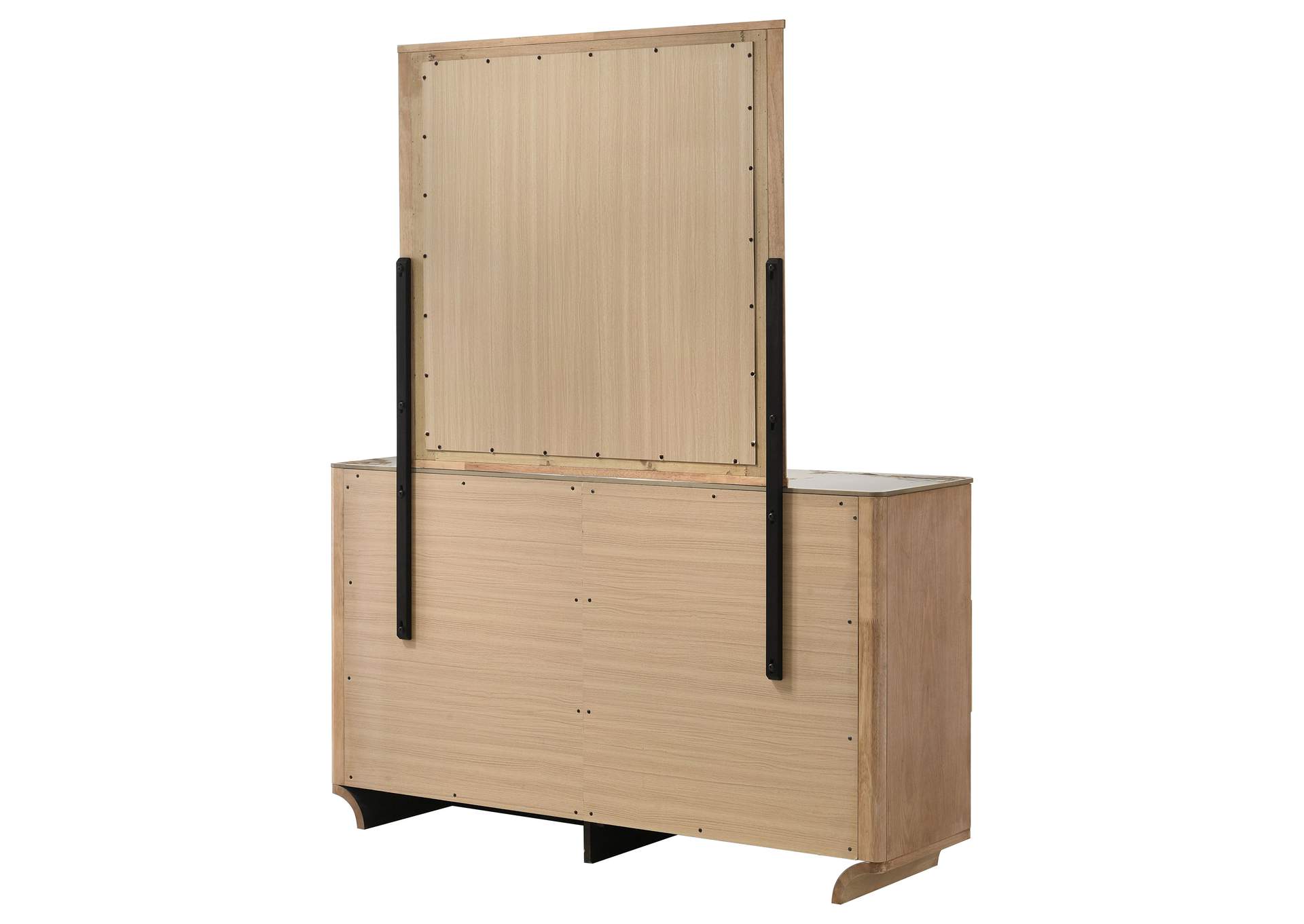 Leanne 6-drawer Sinter Stone Top Dresser and Mirror Light Oak image 9