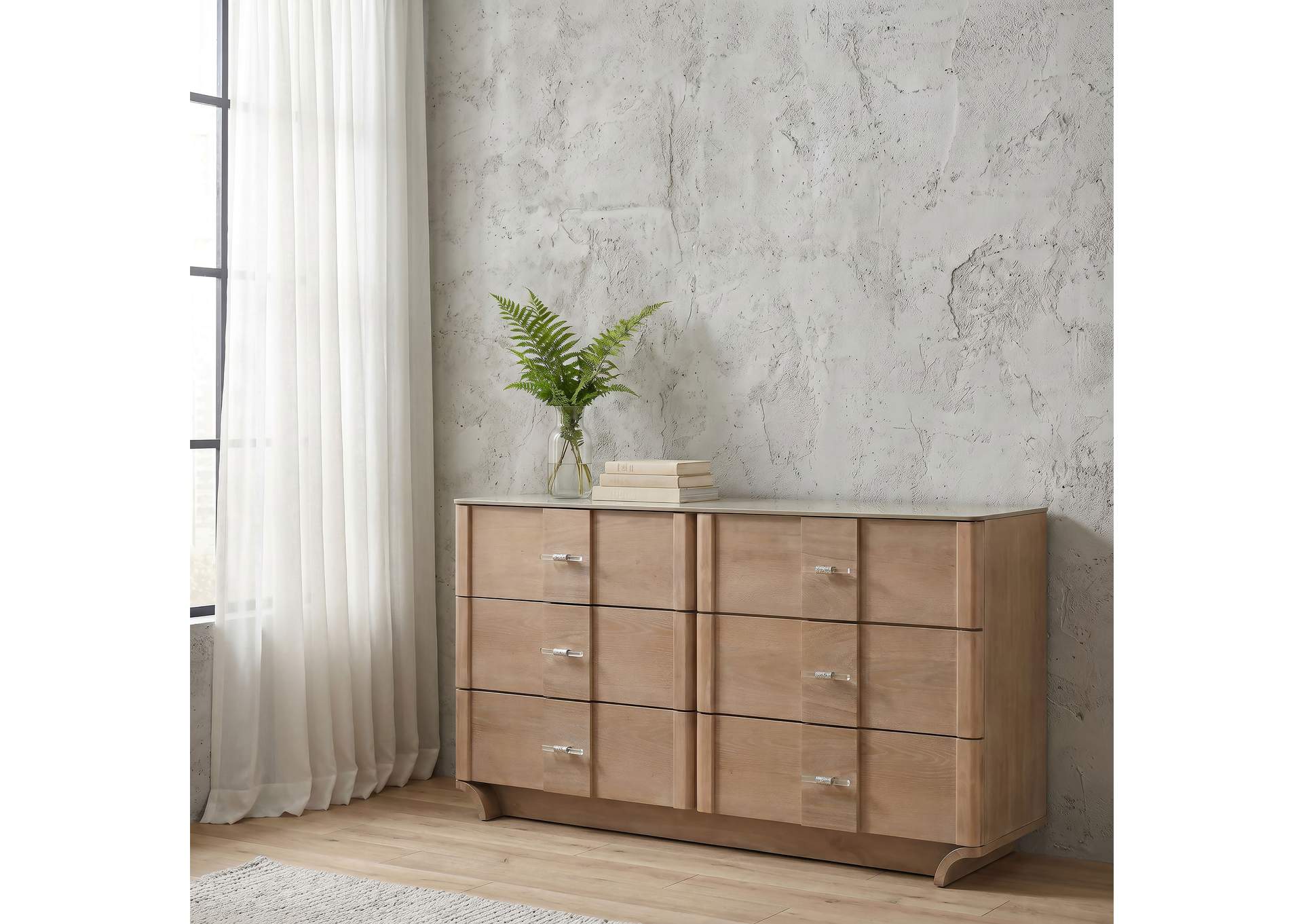 Leanne 6-drawer Sinter Stone Top Dresser Cabinet Light Oak image 3