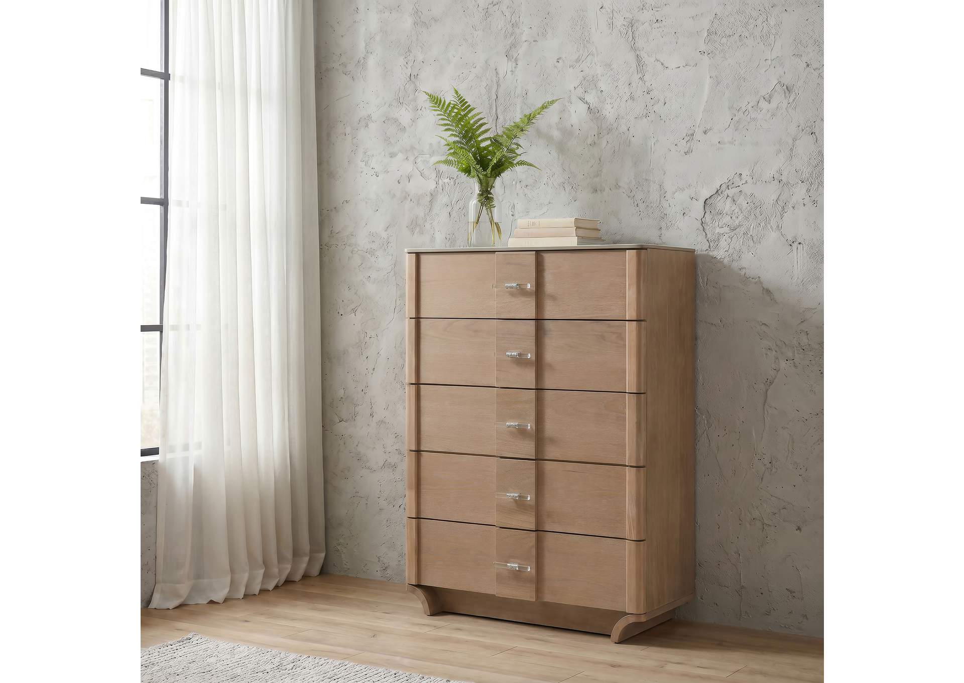 Leanne 5-drawer Sinter Stone Top Chest of Drawers Light Oak image 3