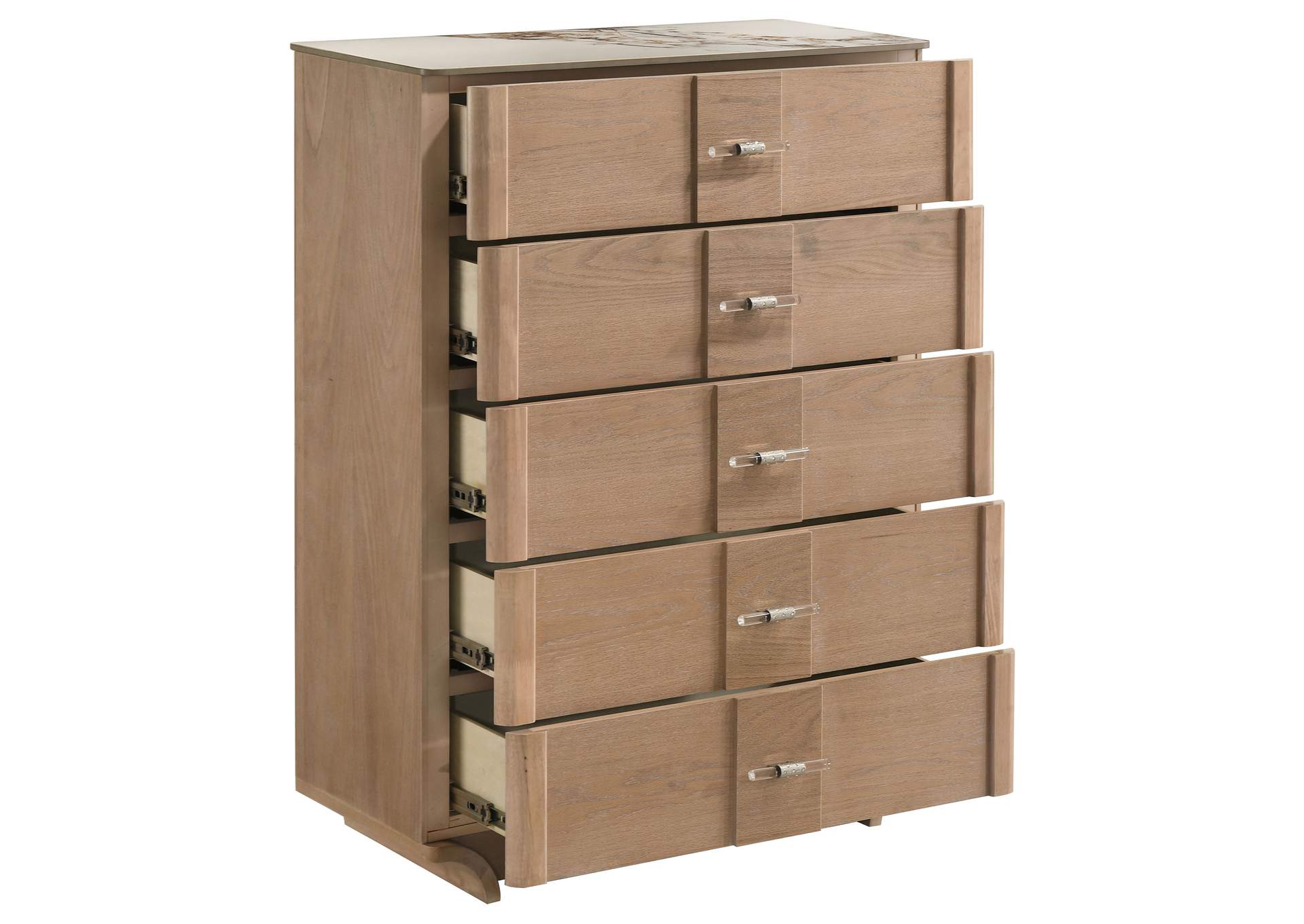 Leanne 5-drawer Sinter Stone Top Chest of Drawers Light Oak image 11