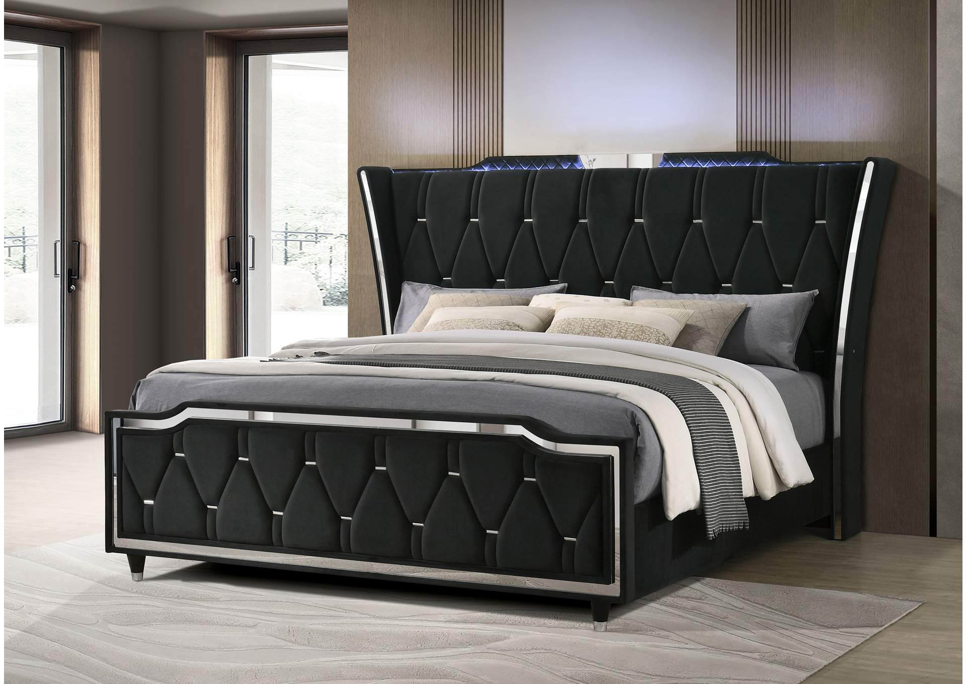 Lorient California King LED Upholstered Bed Black image 3