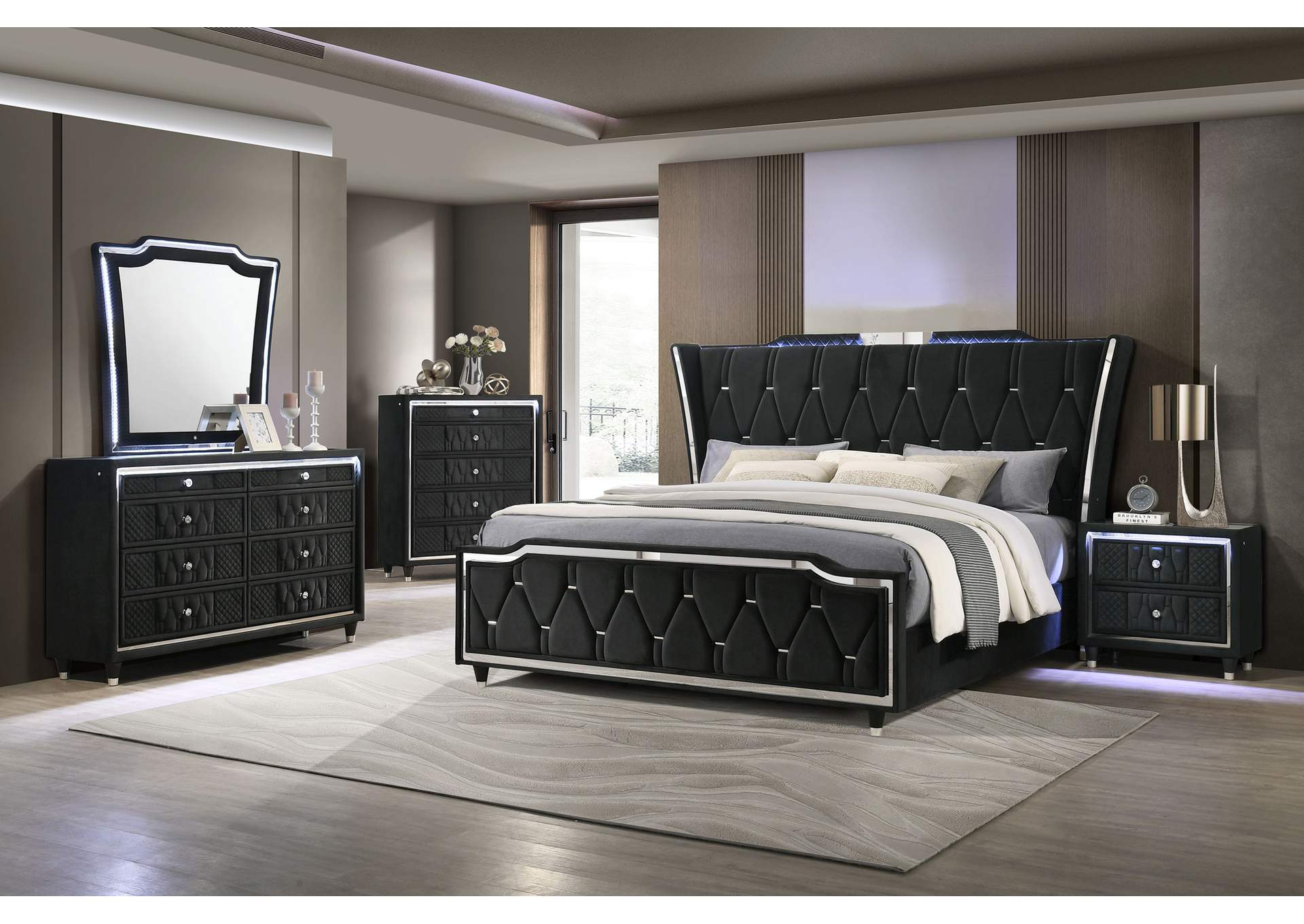 Lorient California King LED Upholstered Bed Black image 11