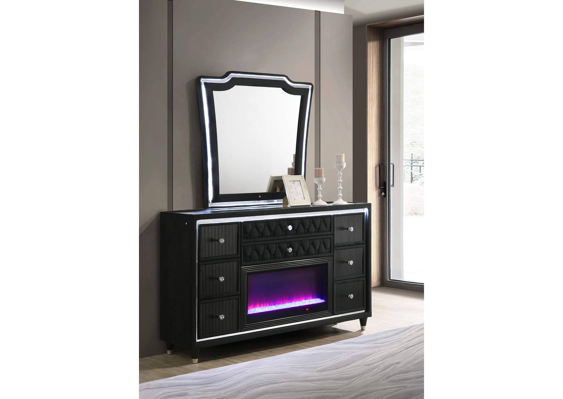 Lorient 8-drawer LED Flame Box Dresser and Mirror Black image 3