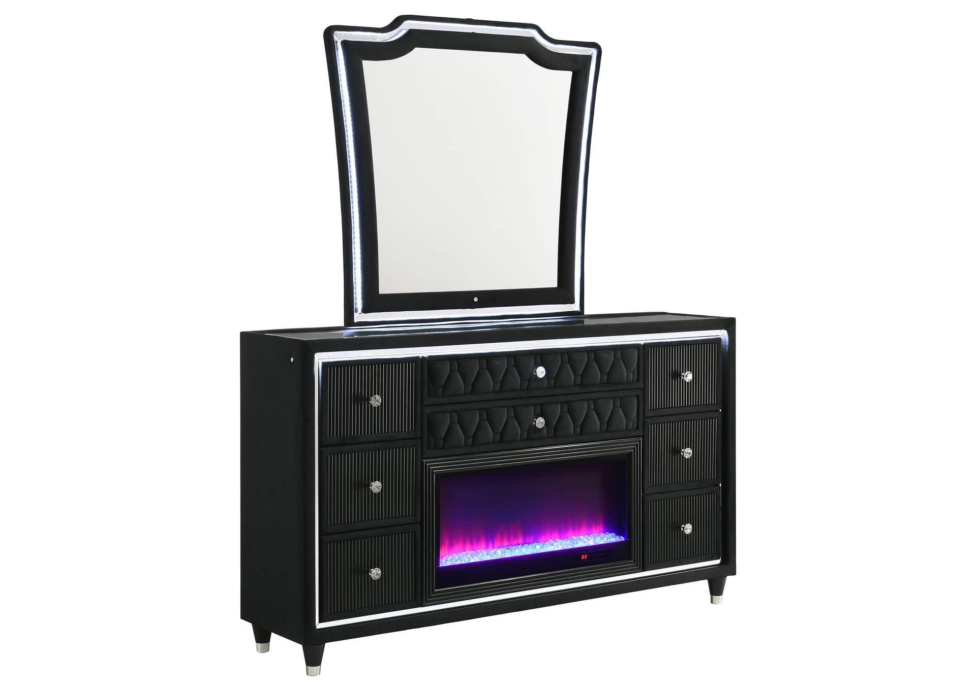 Lorient 8-drawer LED Flame Box Dresser and Mirror Black image 1