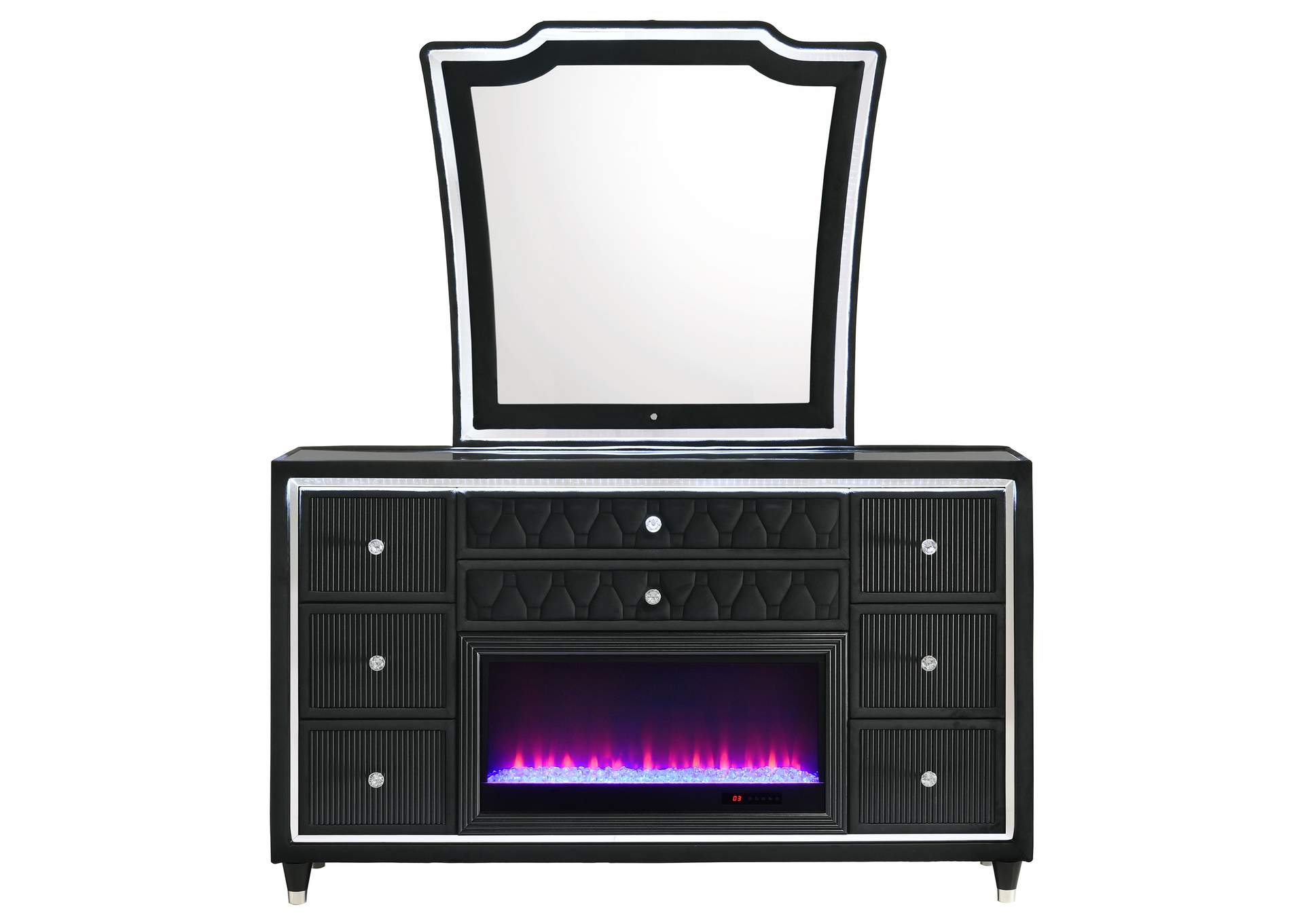 Lorient 8-drawer LED Flame Box Dresser and Mirror Black image 4