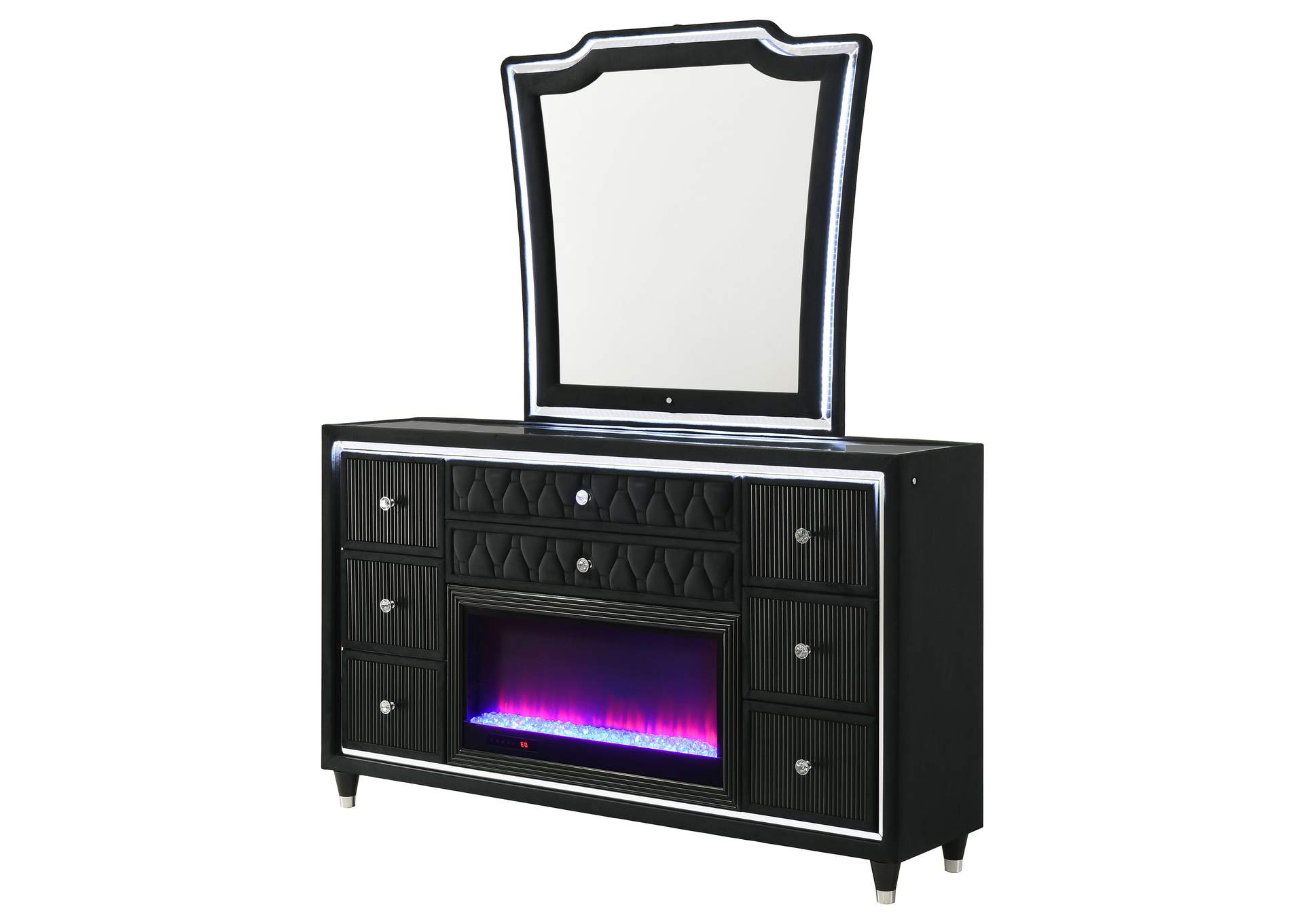 Lorient 8-drawer LED Flame Box Dresser and Mirror Black image 5