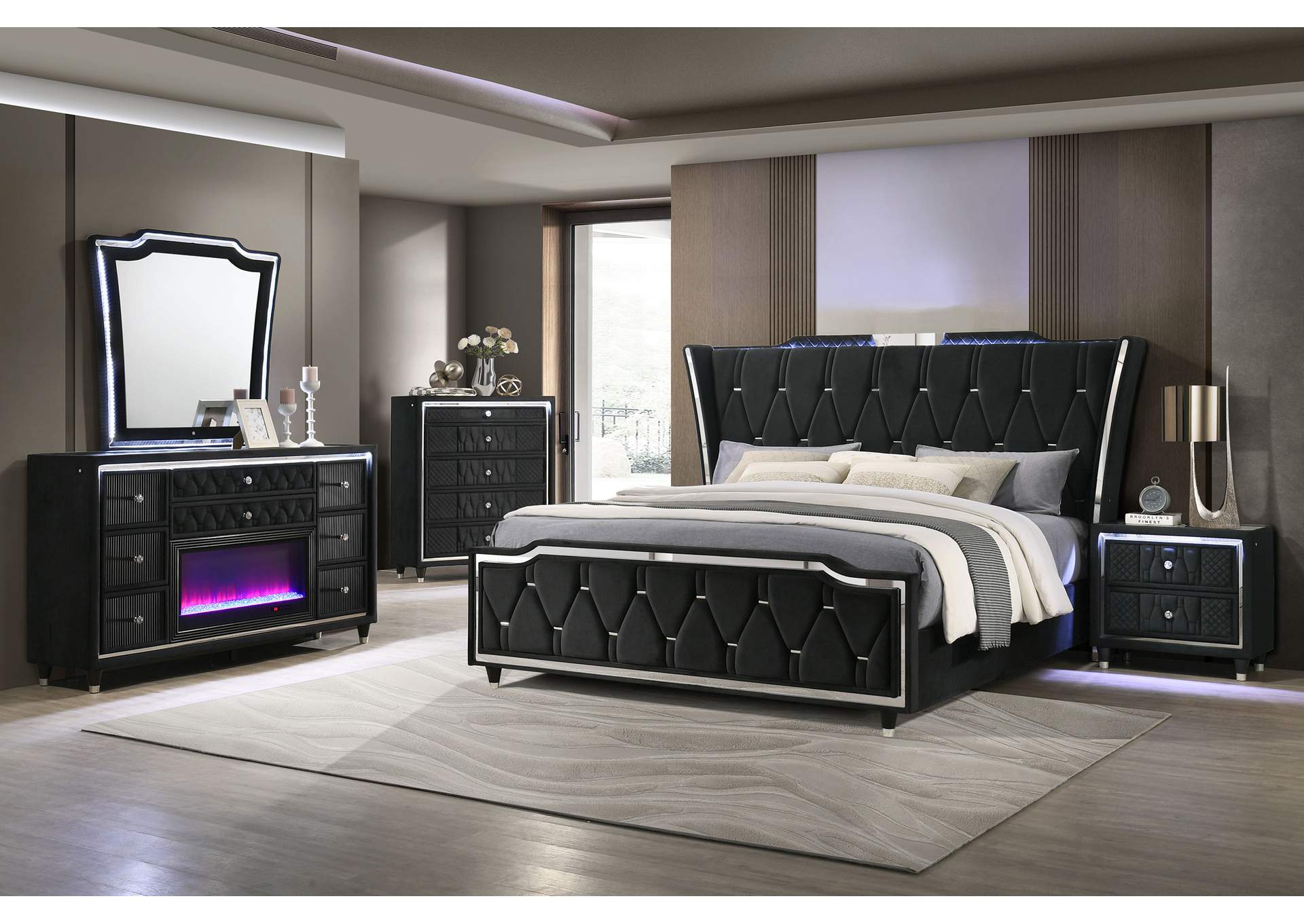 Lorient 8-drawer LED Flame Box Dresser and Mirror Black image 16
