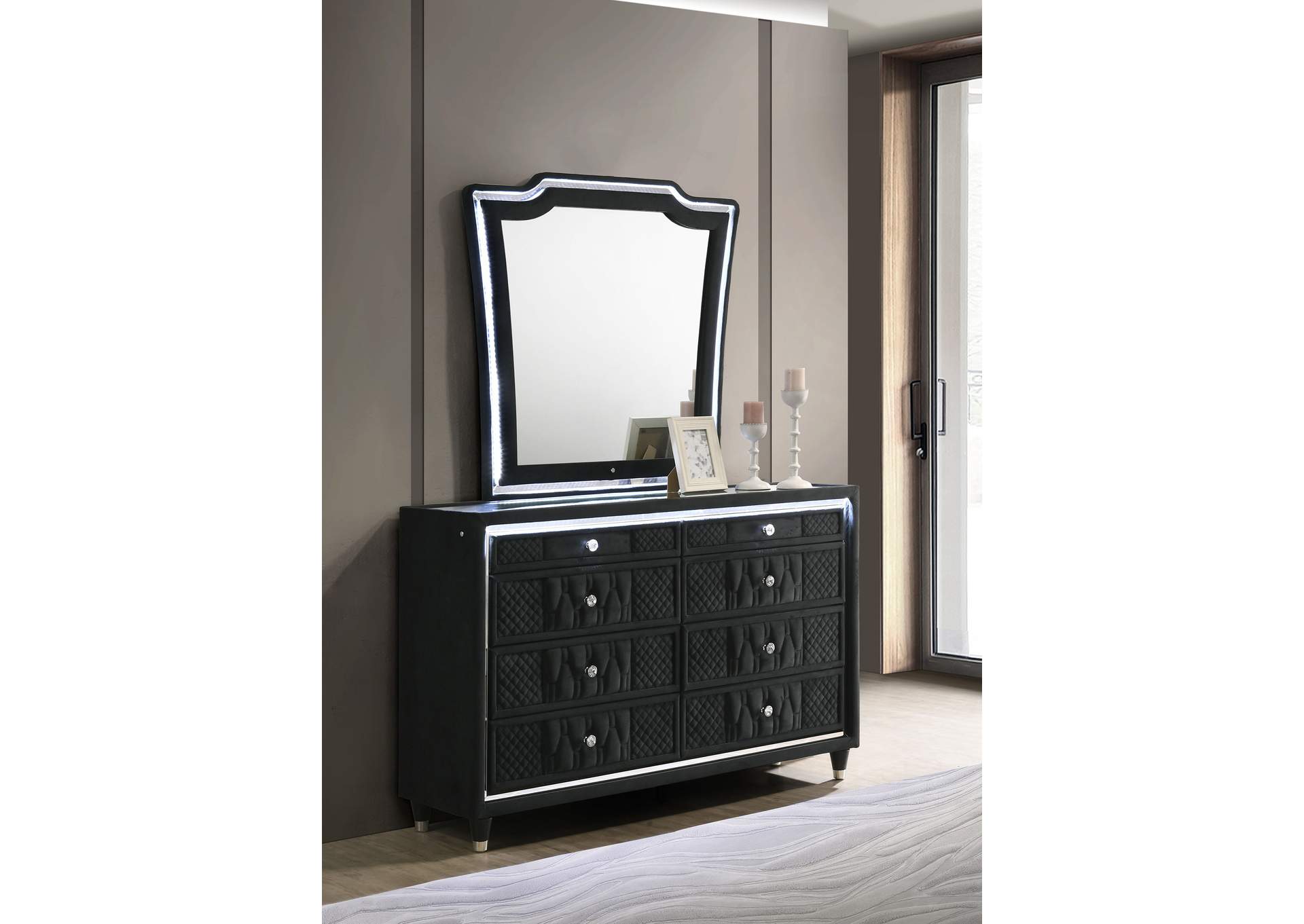 Lorient 8-drawer LED Dresser with Mirror Black image 3