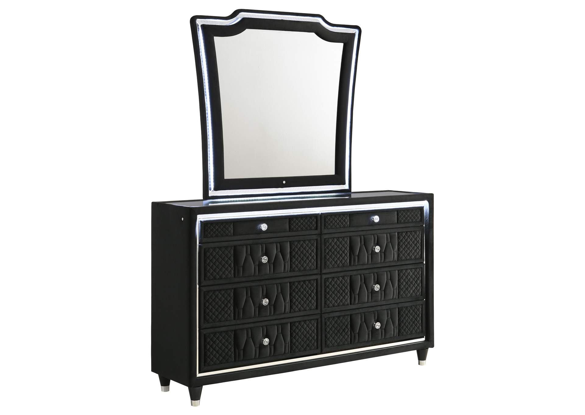 Lorient 8-drawer LED Dresser with Mirror Black image 1