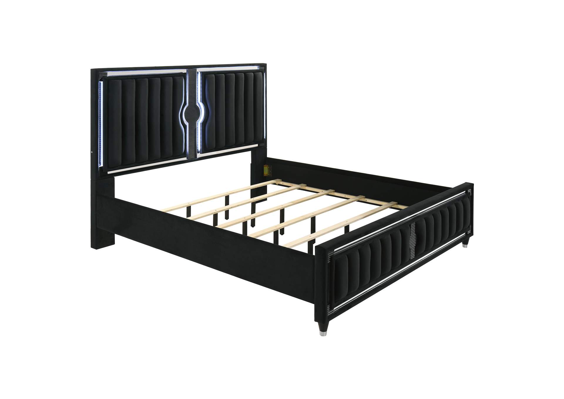 Ravenne 5-piece Velvet Upholstered Eastern King LED Bedroom Set Black image 20