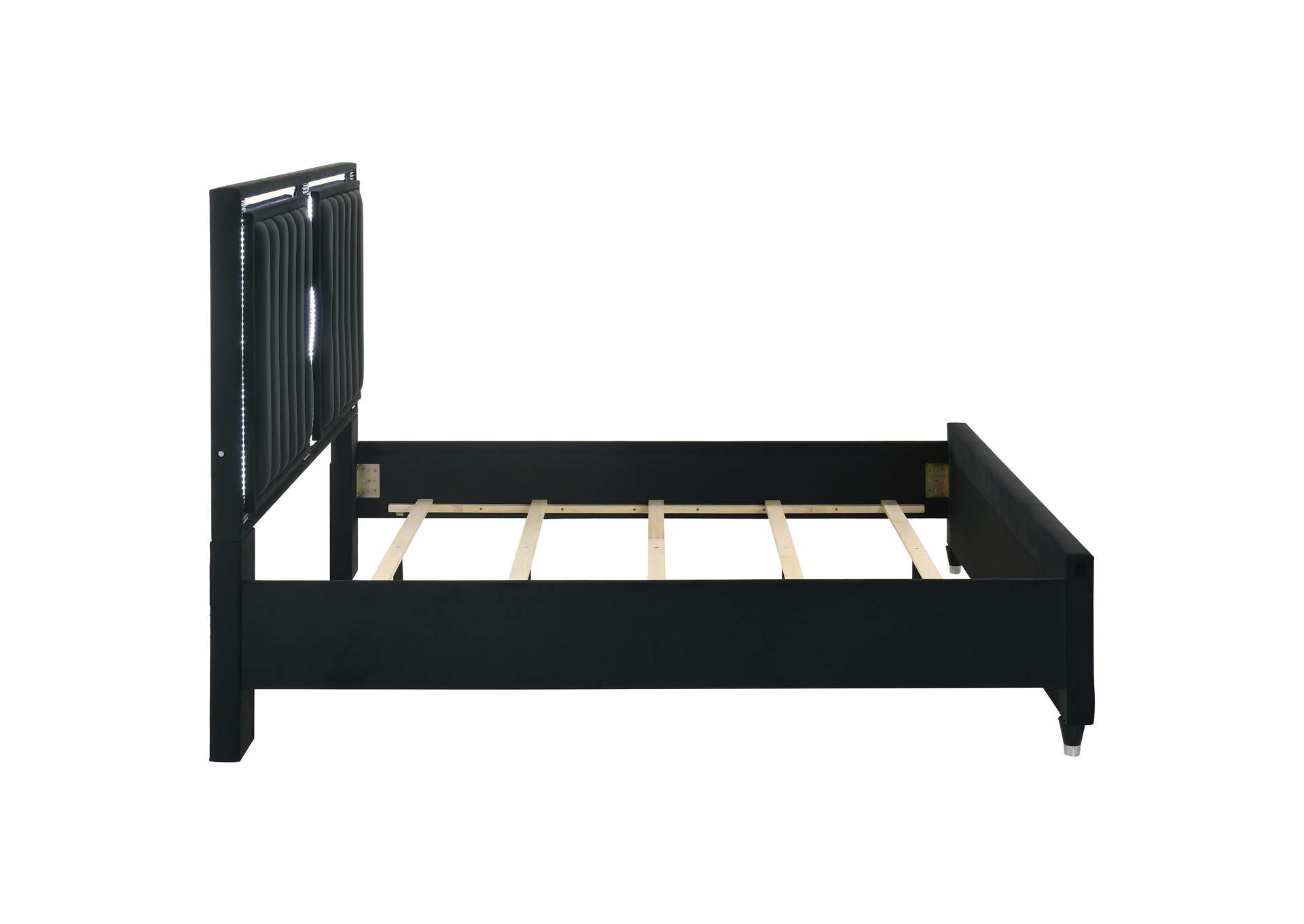 Ravenne Velvet Upholstered Eastern King LED Panel Bed Black image 7